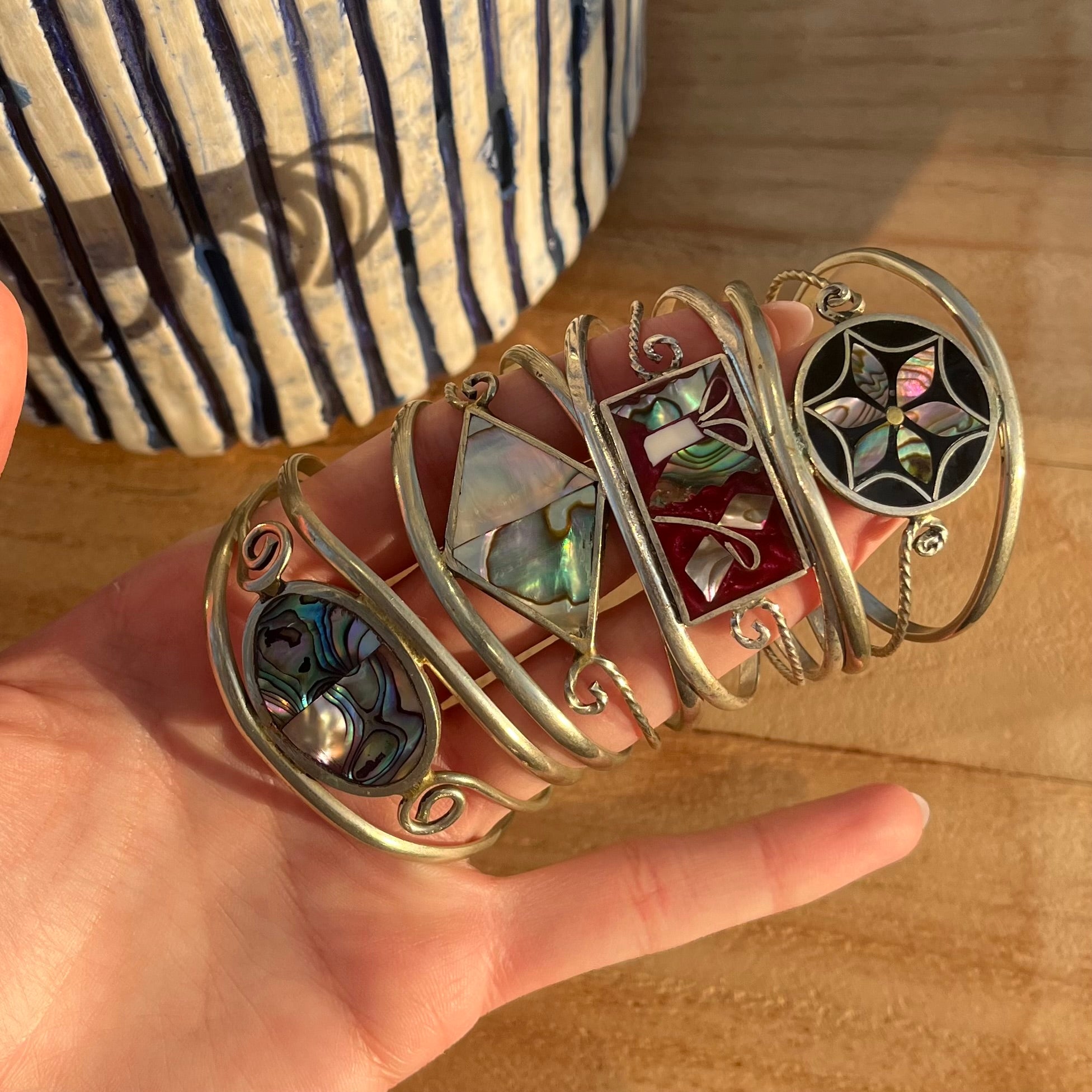 Vintage mother of pearl cuff bracelets