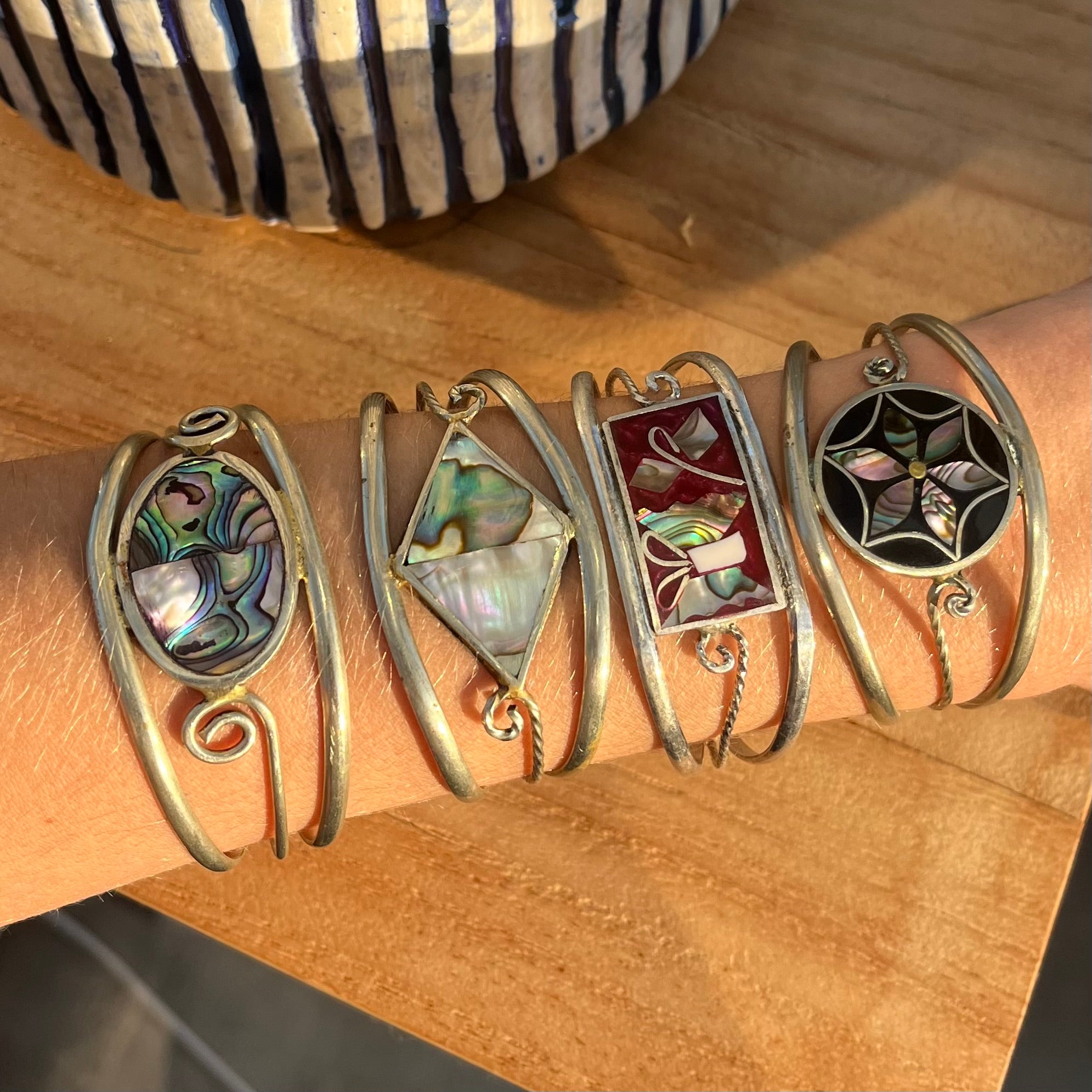 Vintage mother of pearl cuff bracelets