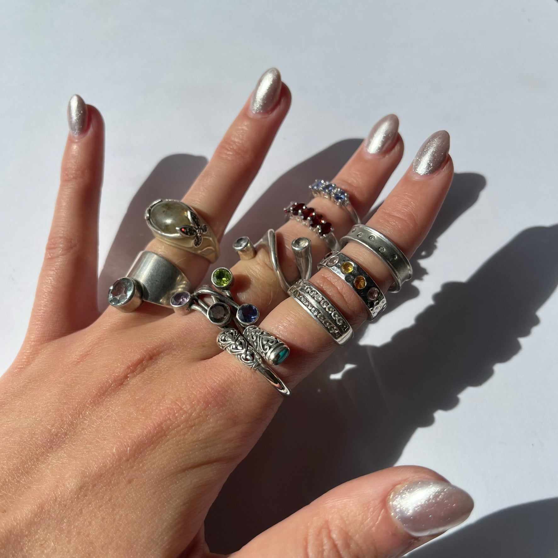 US 6 vintage 925 silver and semi precious rings #4