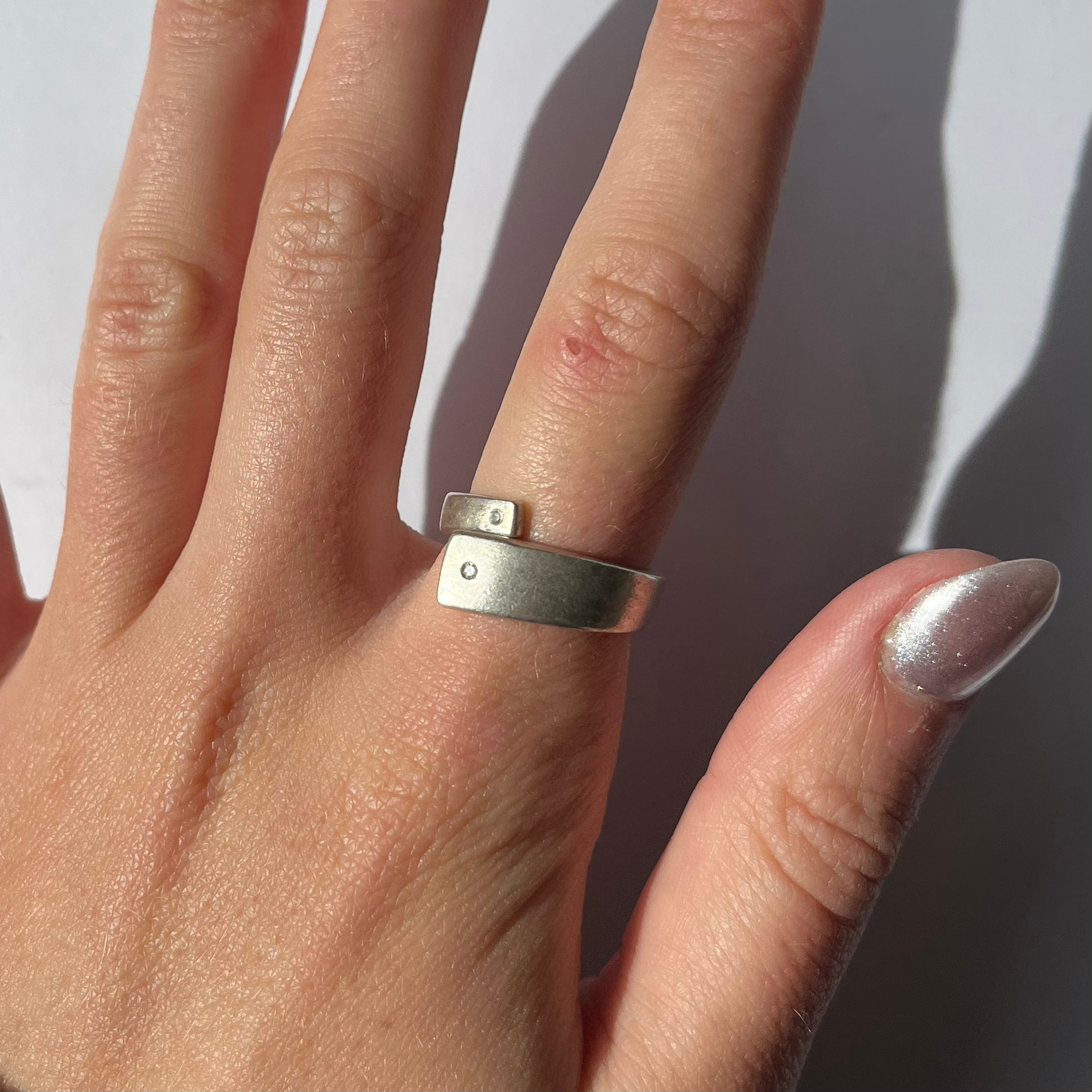 vintage US 6 double diamond 925 silver ring