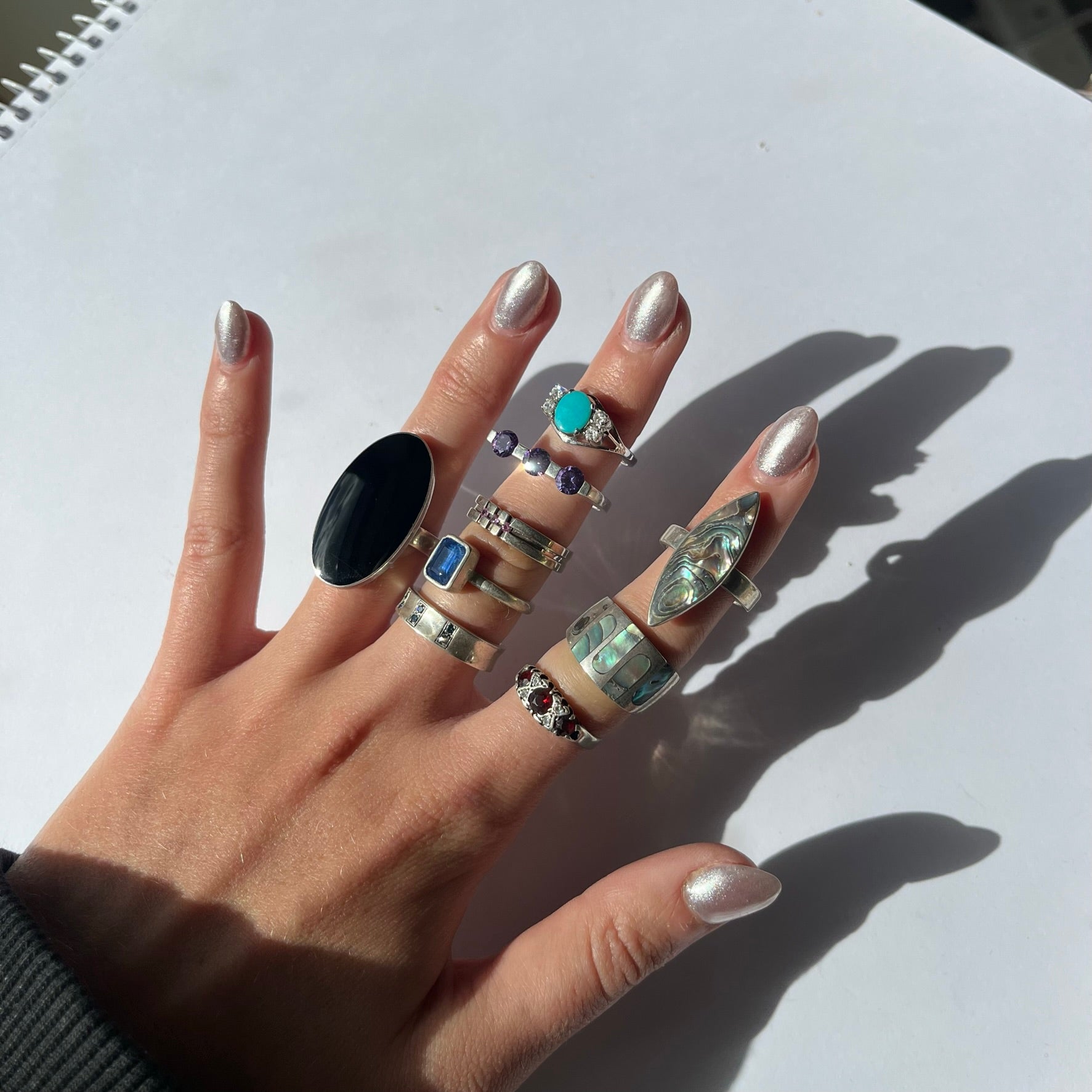 US 6 vintage 925 silver and semi precious rings #3