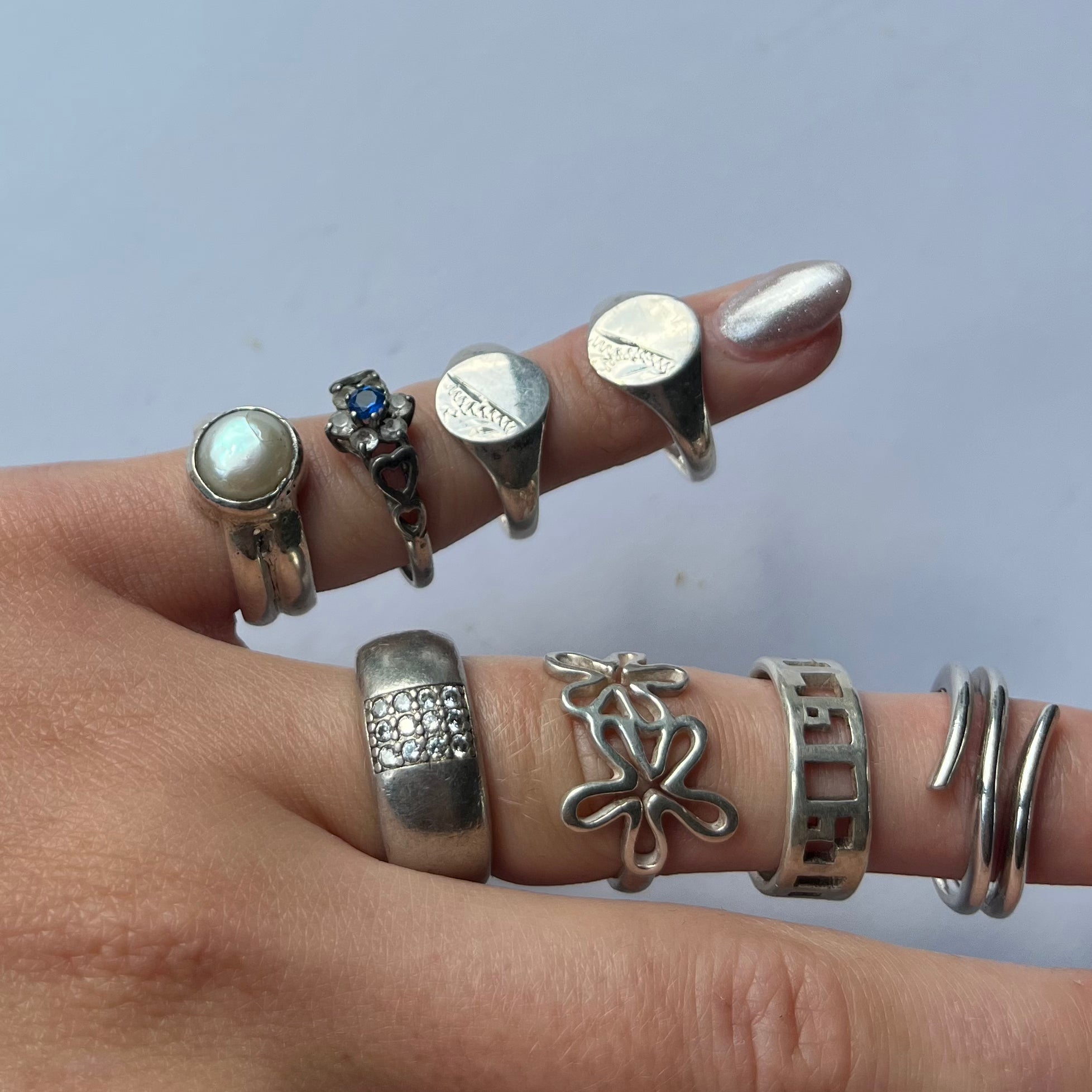 US 5 vintage 925 silver and semi precious rings