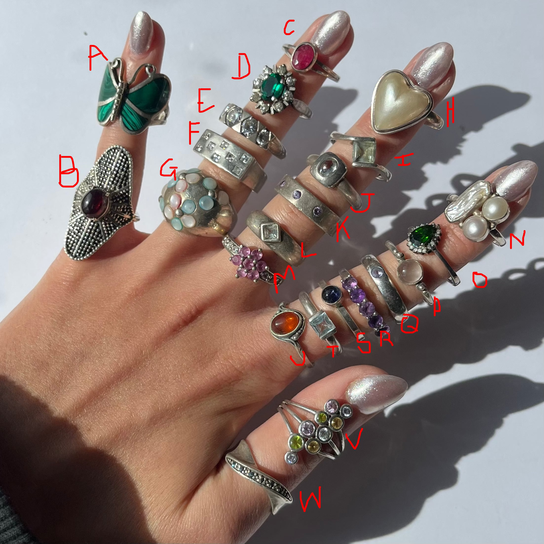 US 7  vintage 925 silver and semi precious rings  #2