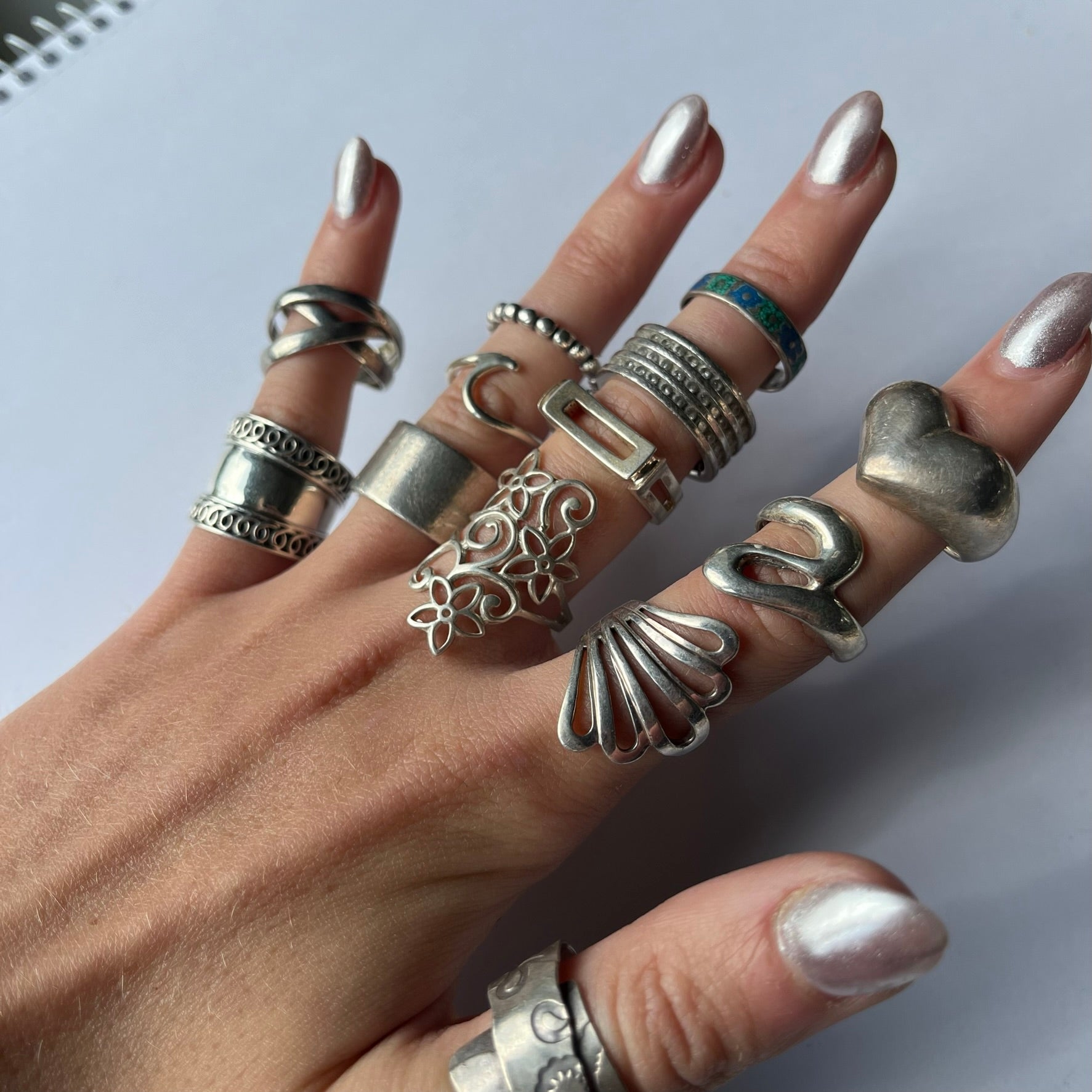 US 7  vintage 925 silver and semi precious rings