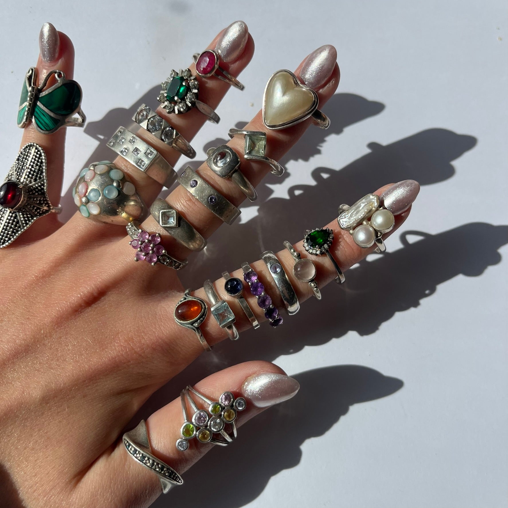 US 7  vintage 925 silver and semi precious rings  #2