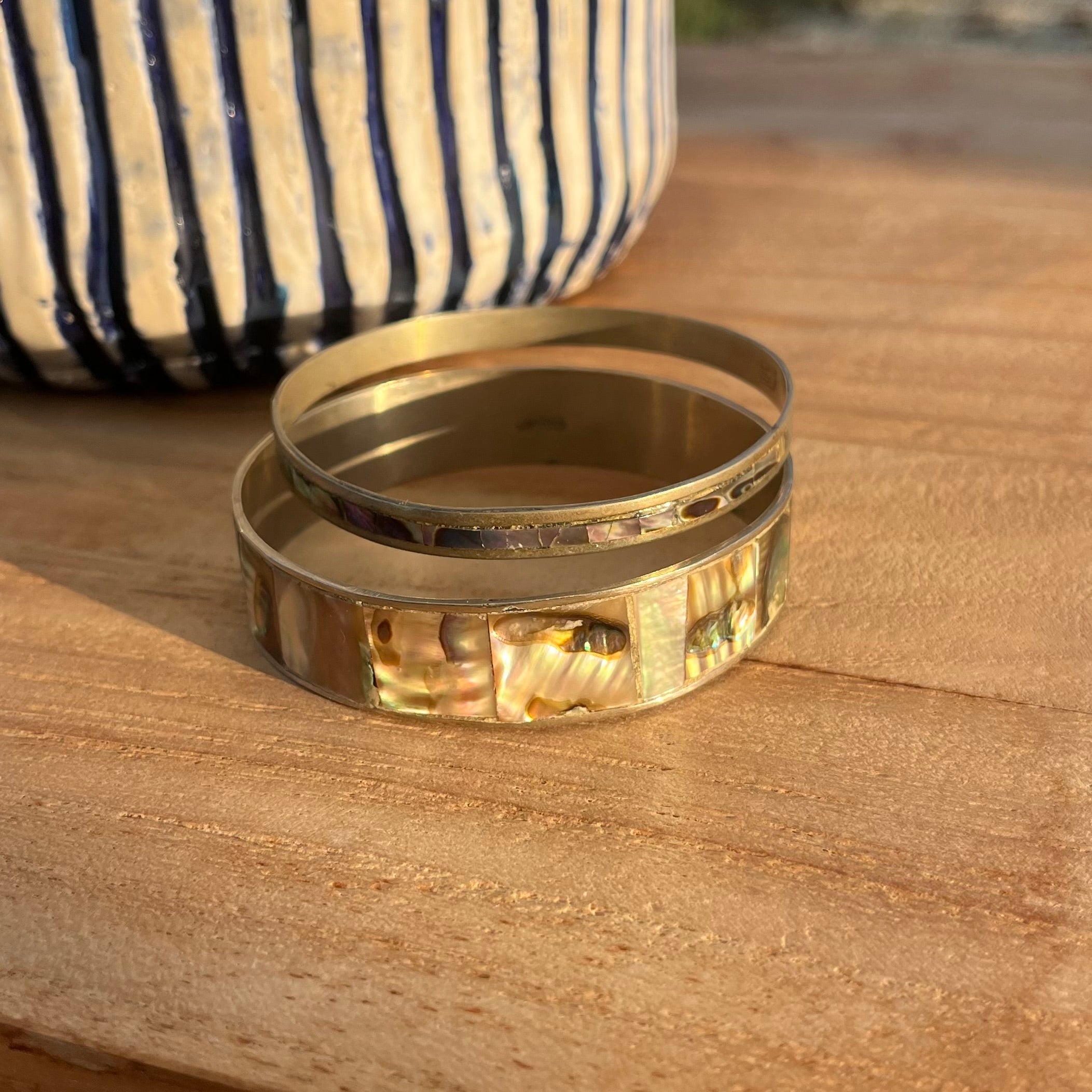 Mexican silver Mother of Pearl bangles