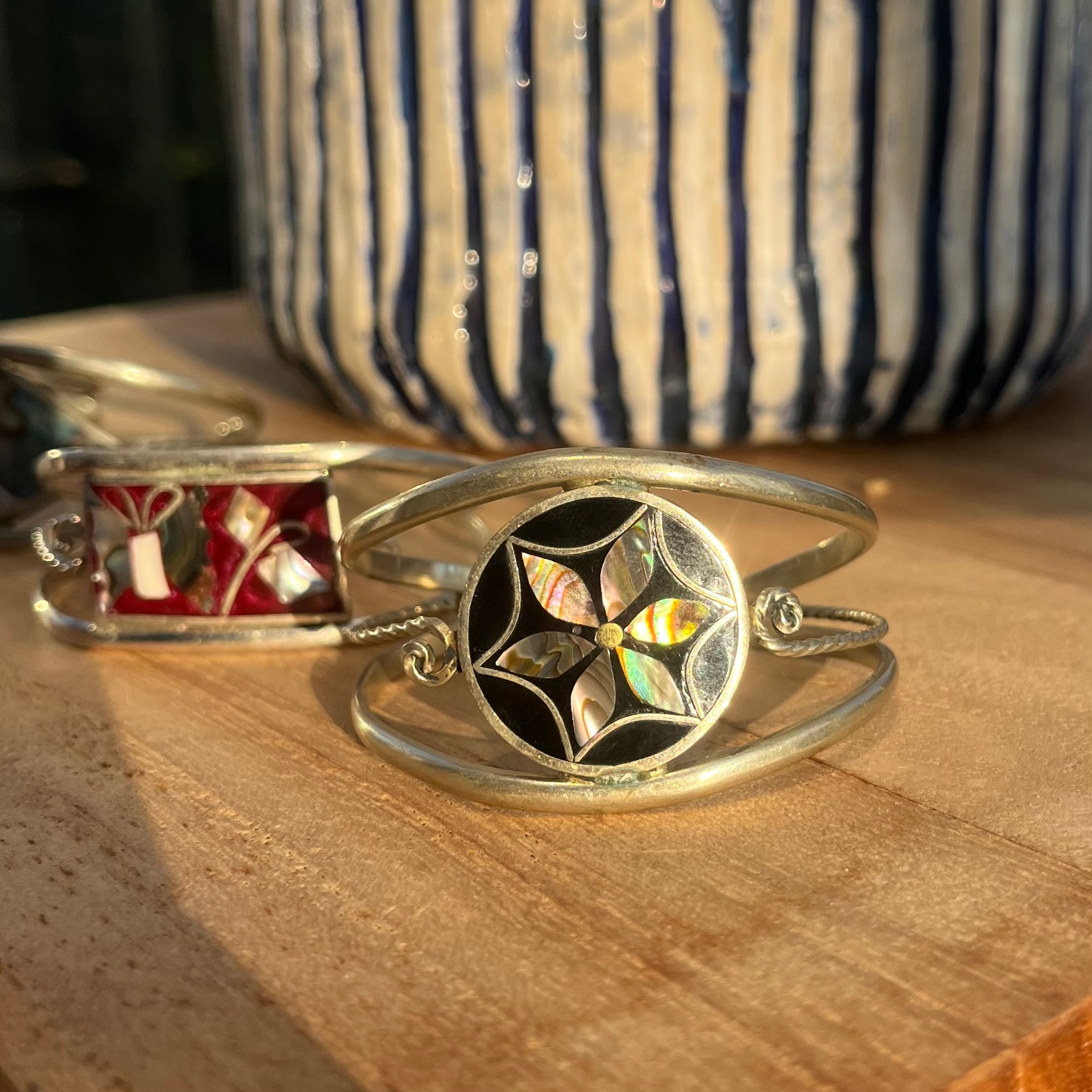 Vintage mother of pearl cuff bracelets