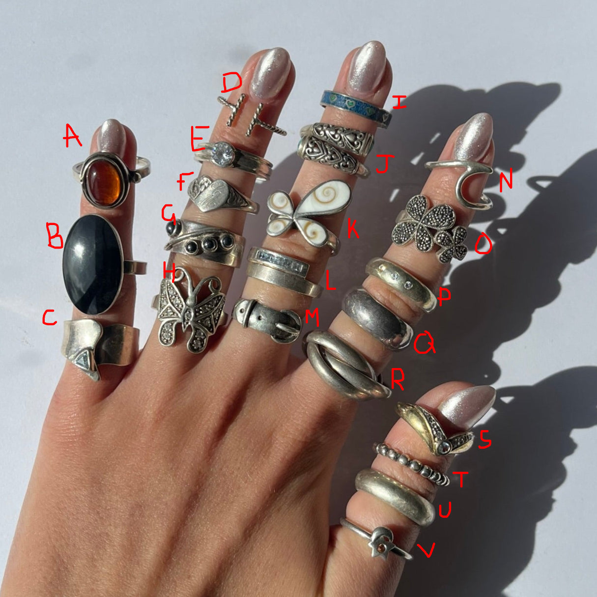 US 6.5 vintage 925 silver and semi precious rings #1