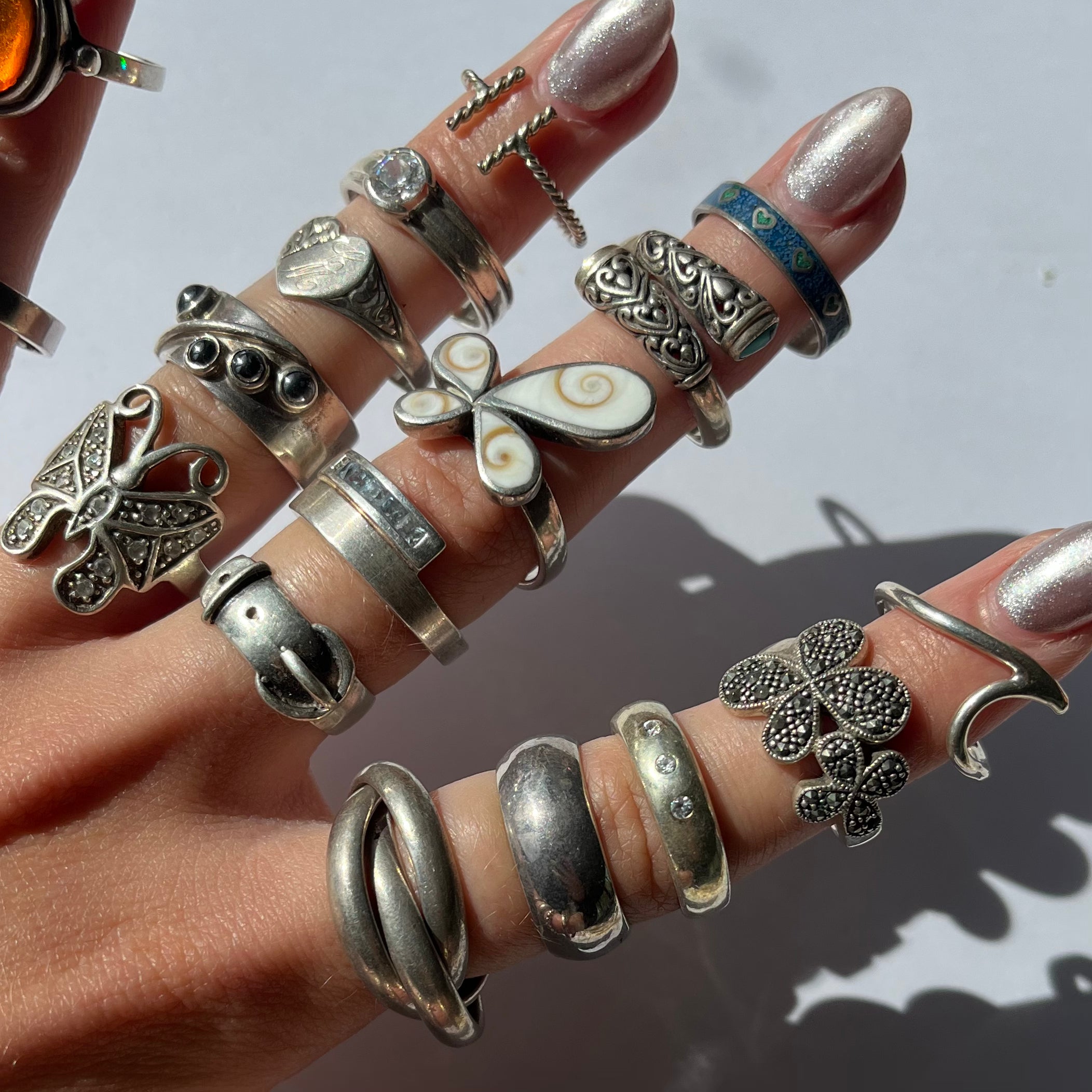 US 6.5 vintage 925 silver and semi precious rings #1