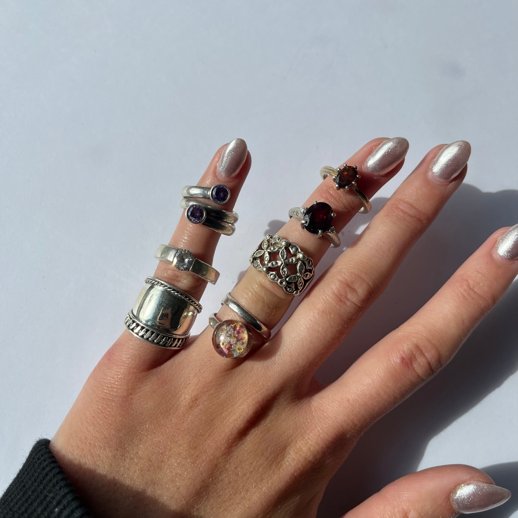 US 5 vintage 925 silver and semi precious rings #2