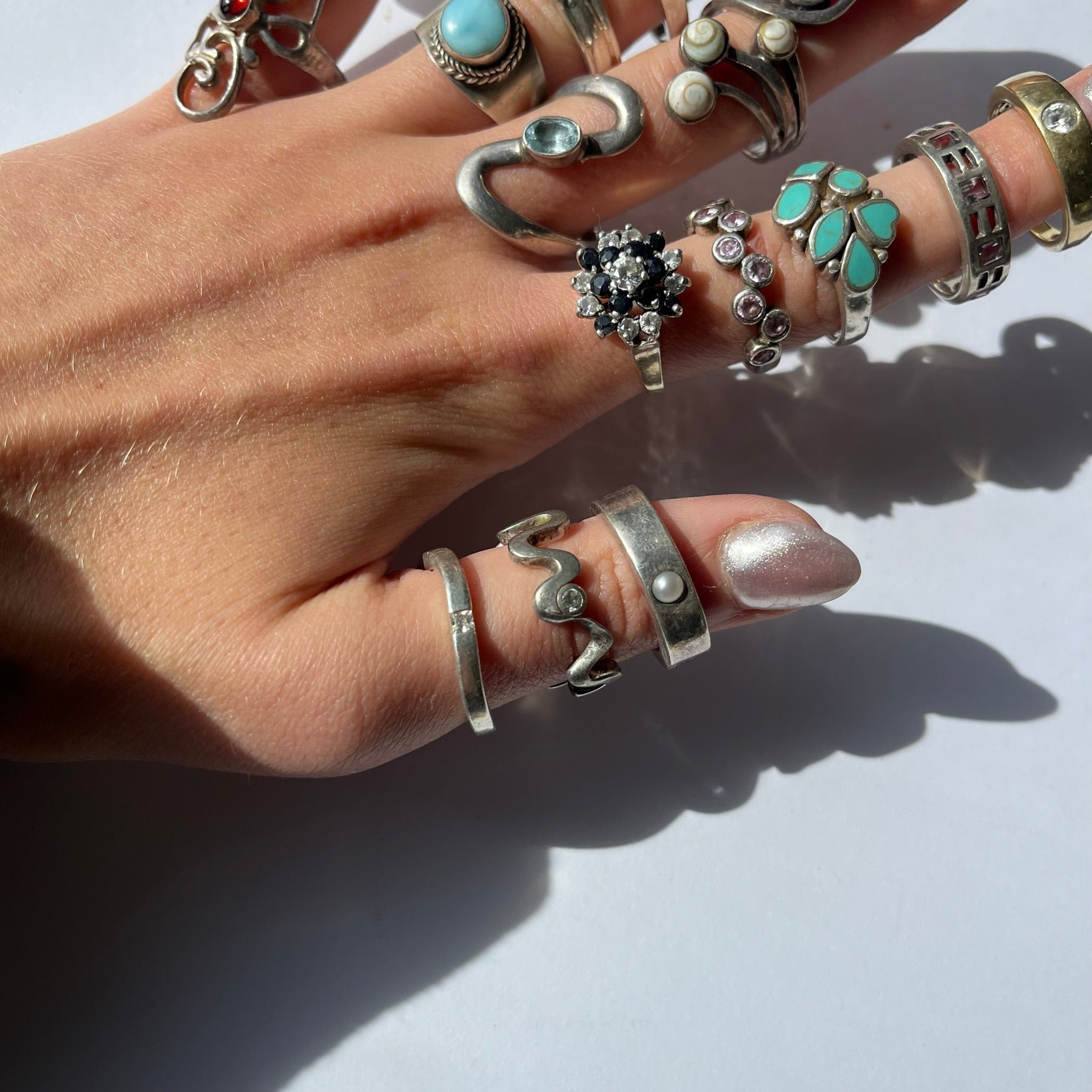 US 8 vintage 925 silver semi precious rings