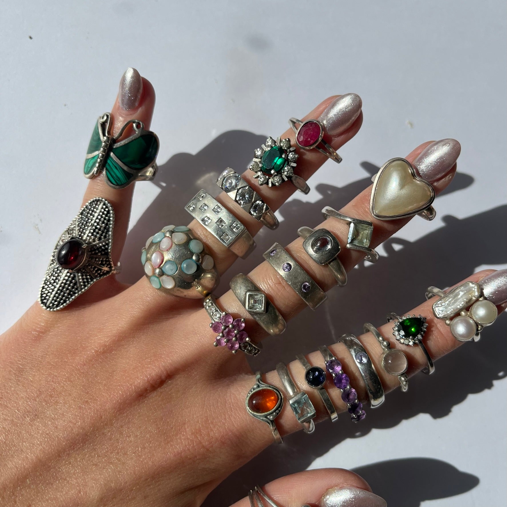 US 7  vintage 925 silver and semi precious rings  #2