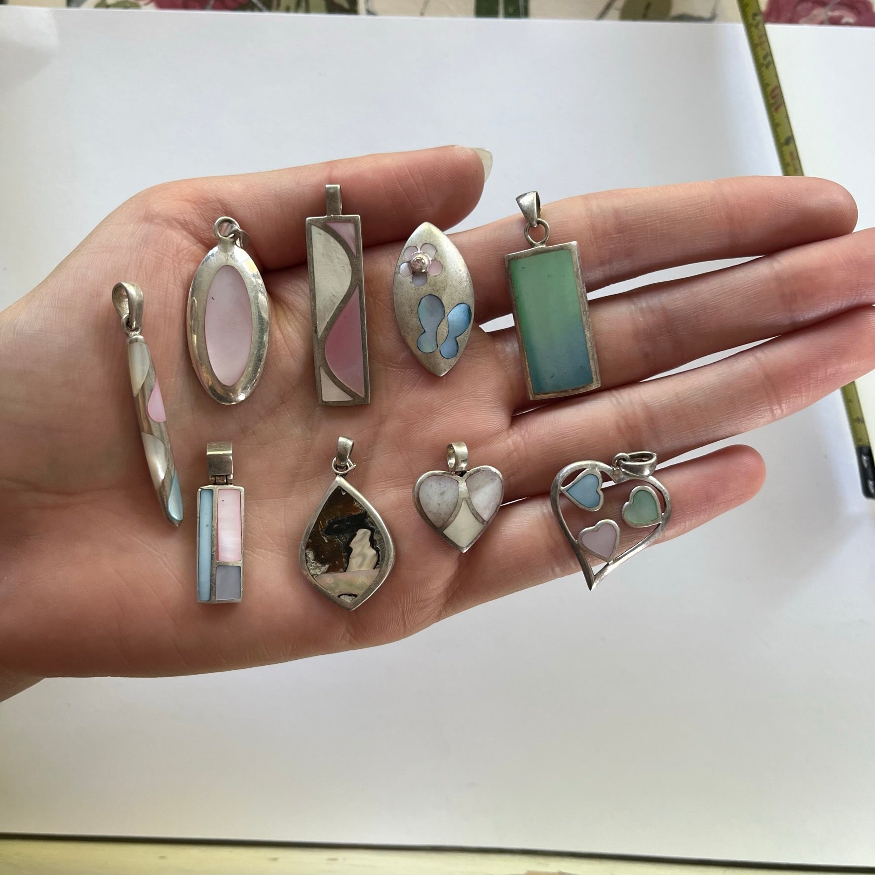 VINTAGE STERLING SILVER MOTHER OF PEARL PENDANTS