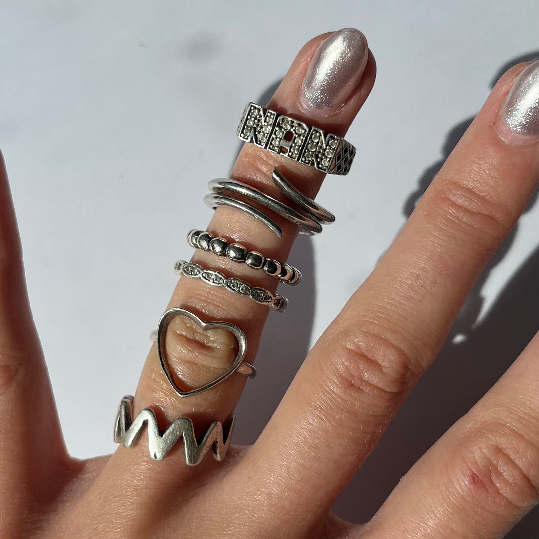 US 6 vintage 925 silver and semi precious rings #1
