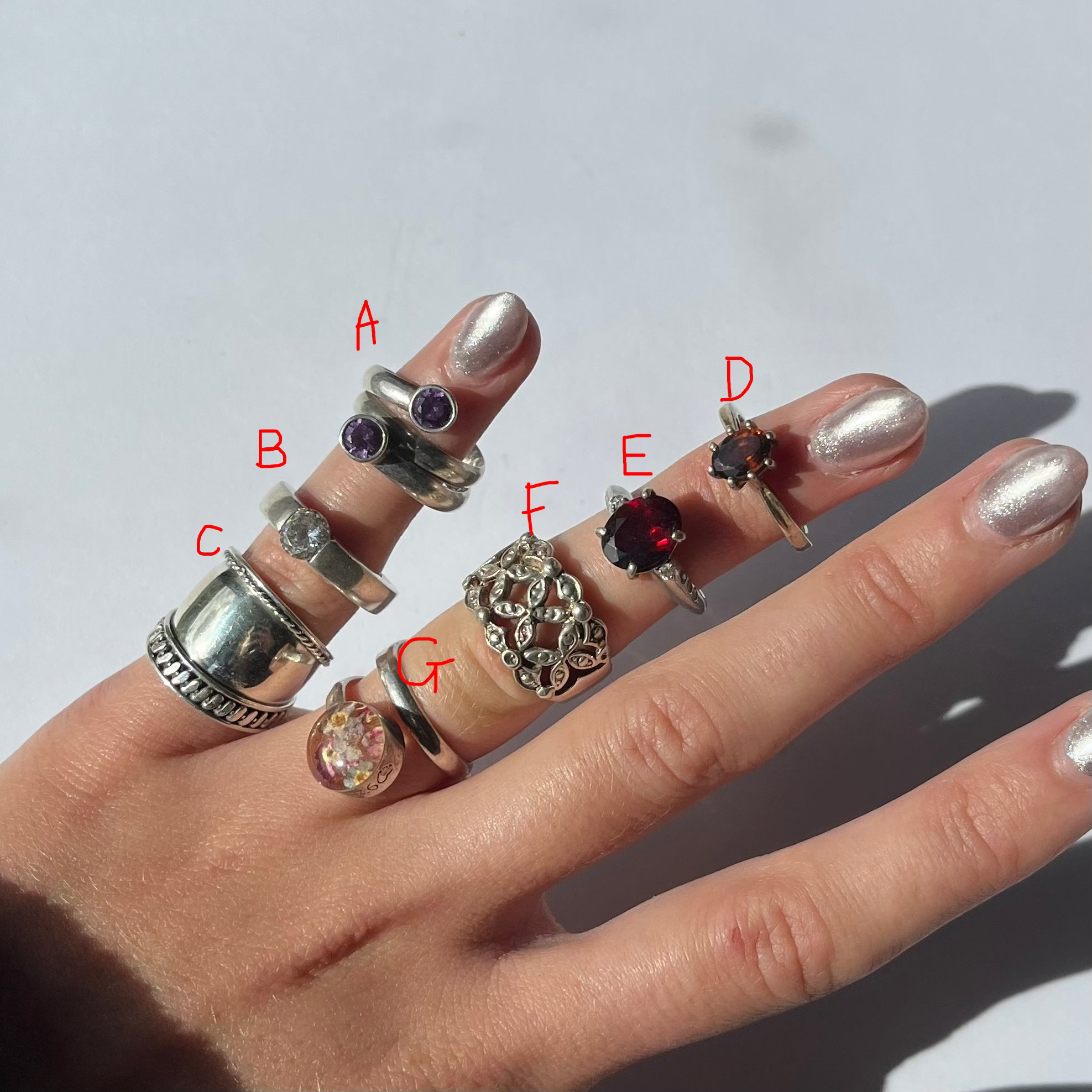 US 5 vintage 925 silver and semi precious rings #2