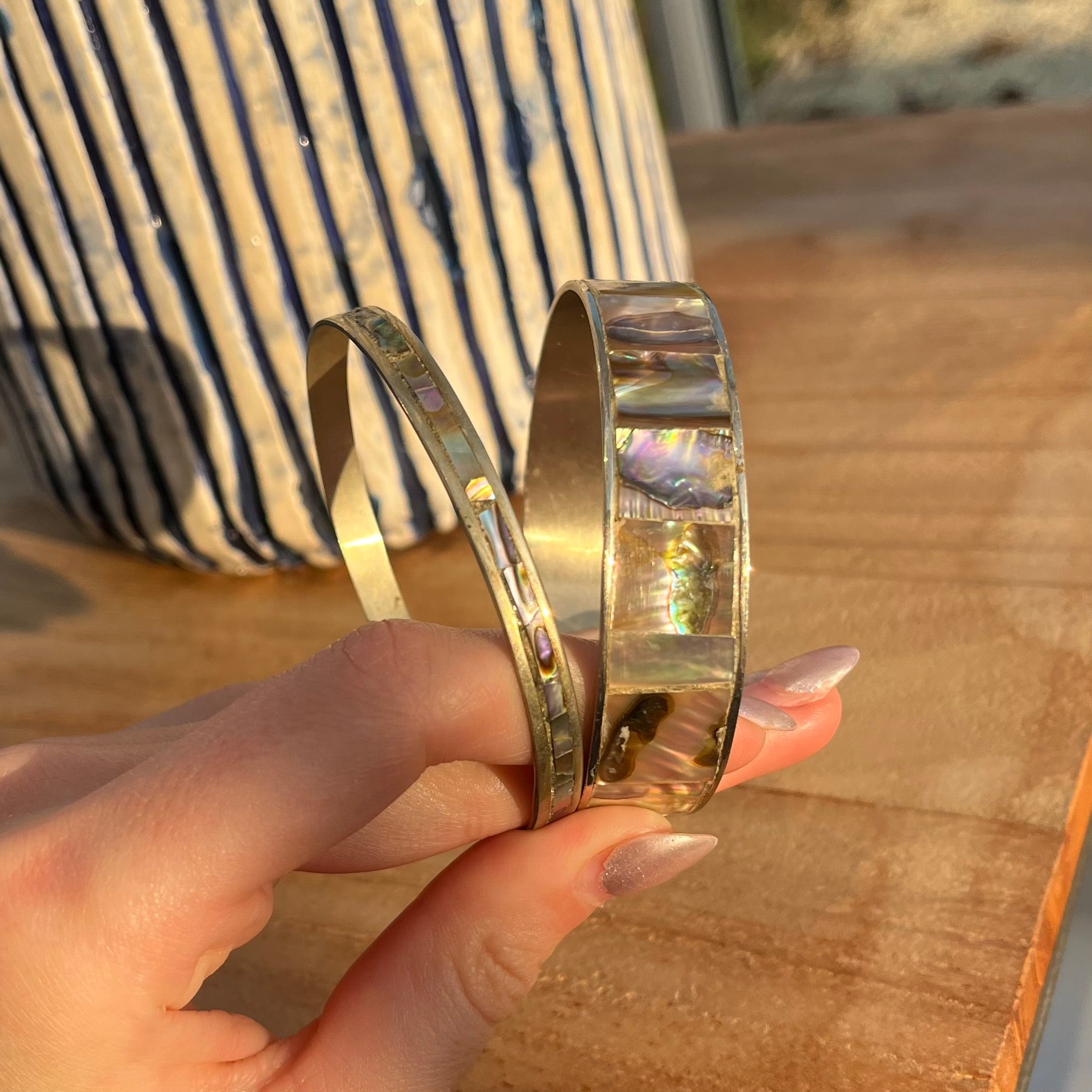 Mexican silver Mother of Pearl bangles