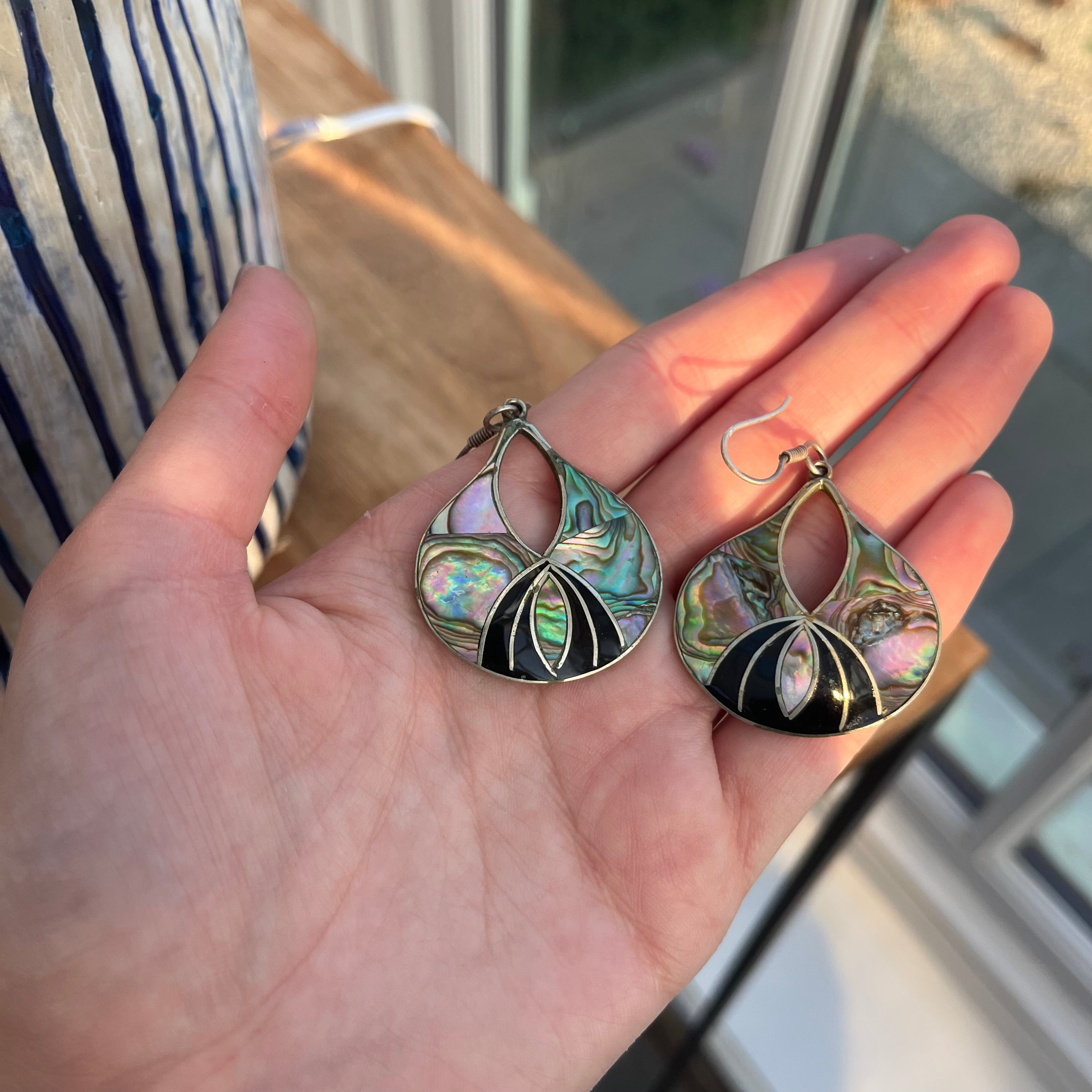 Vintage Mexican silver abalone earrings #5