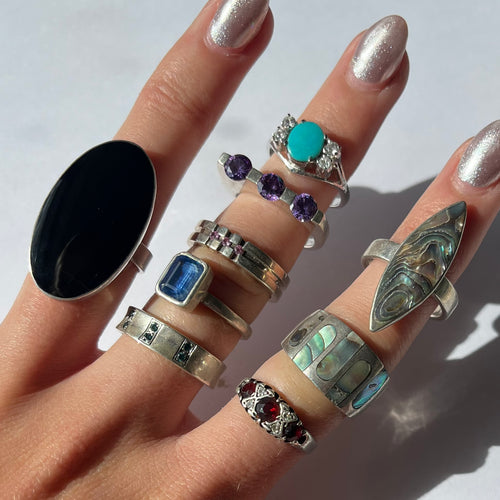 US 6 vintage 925 silver and semi precious rings #3