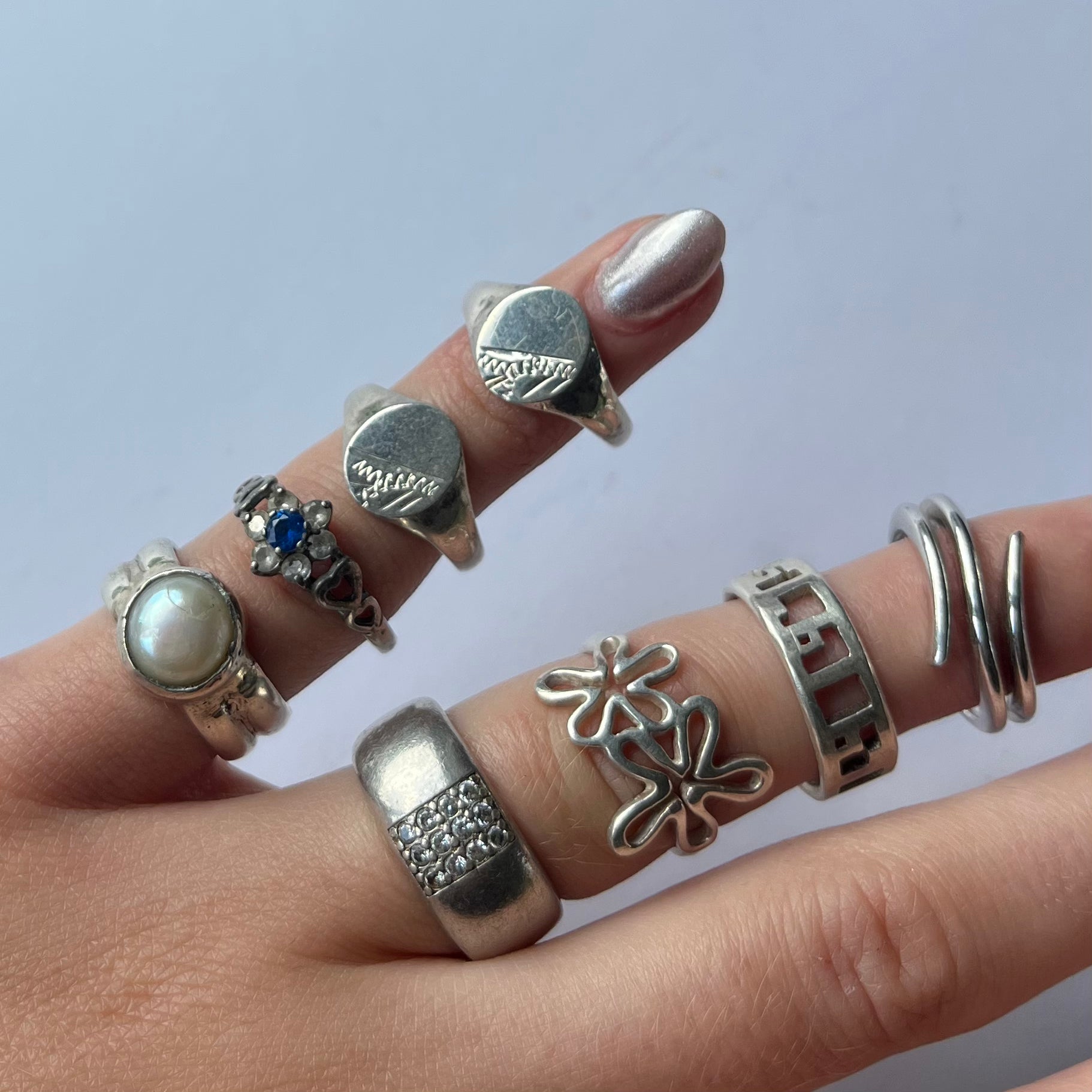 US 5 vintage 925 silver and semi precious rings