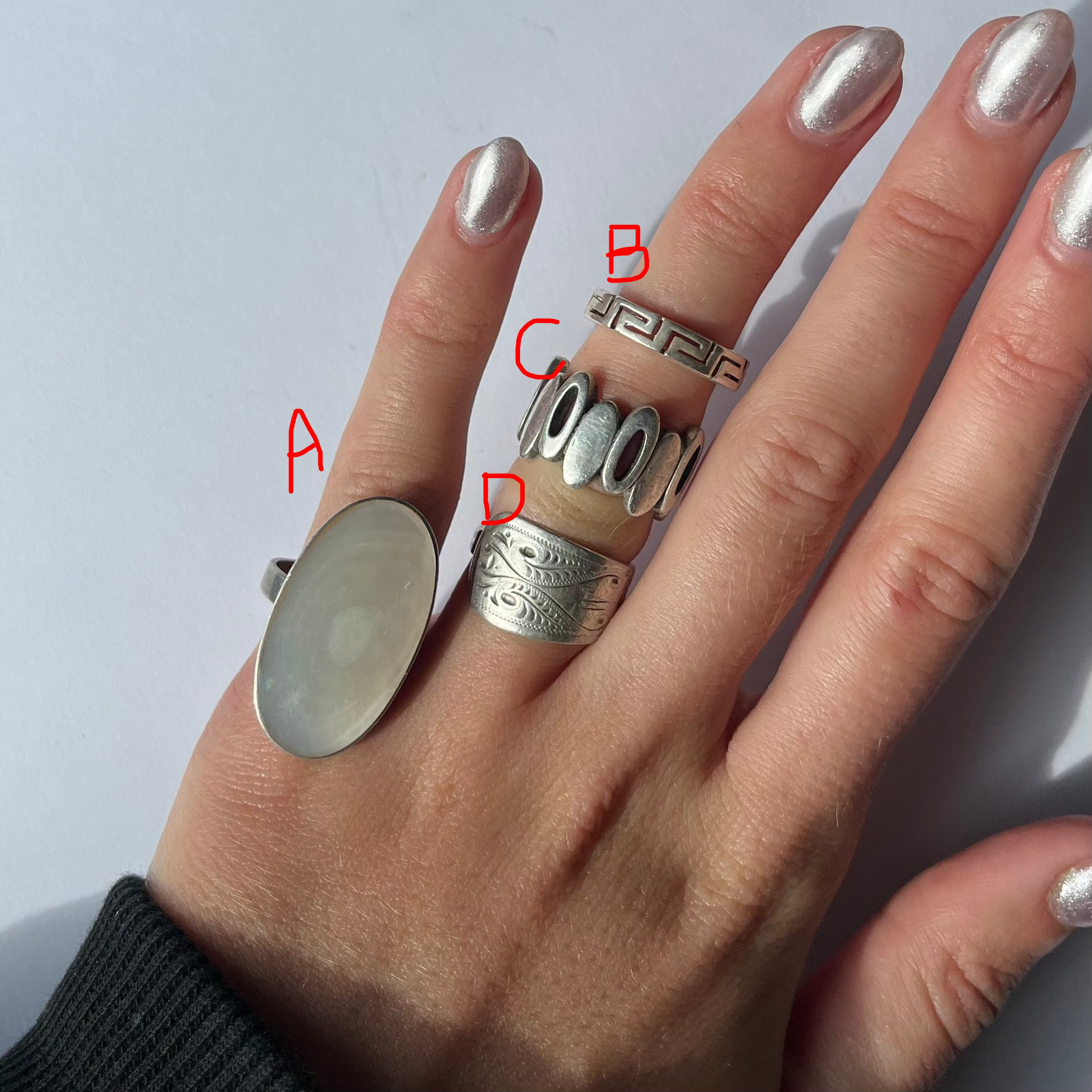 US 5 vintage 925 silver and semi precious rings #3