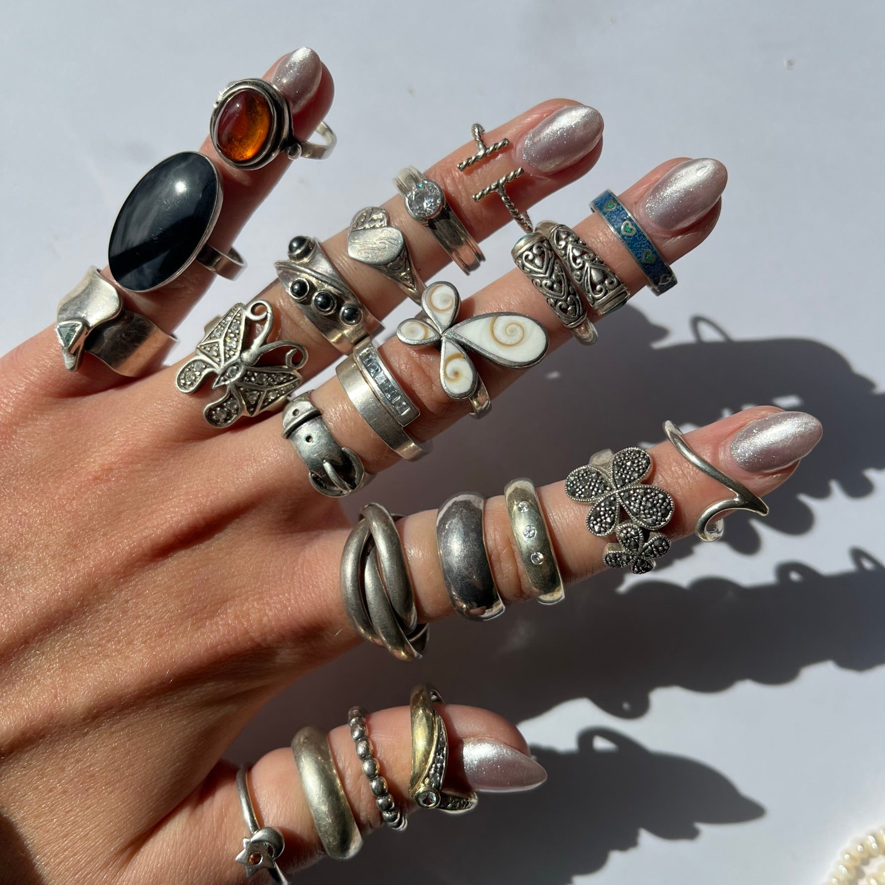 US 6.5 vintage 925 silver and semi precious rings #1