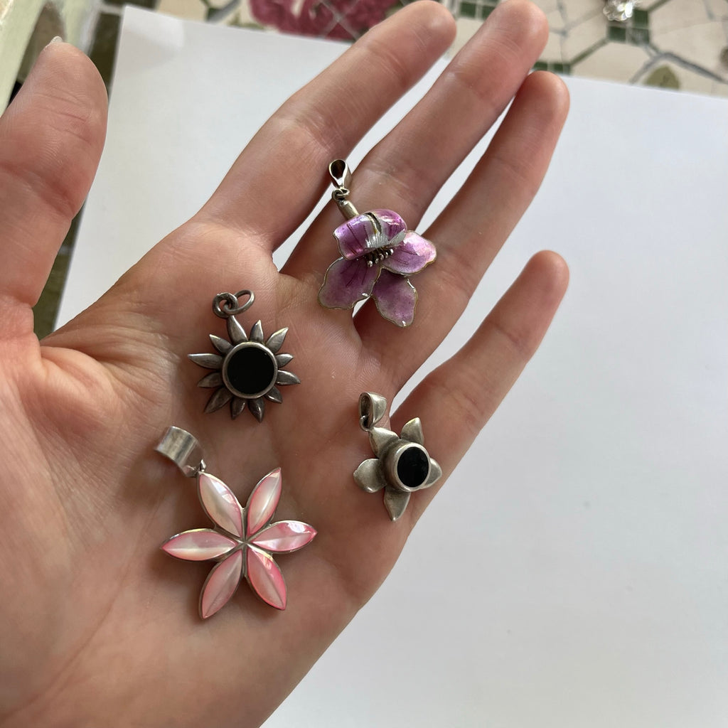 VINTAGE STERLING SILVER FLOWER PENDANTS