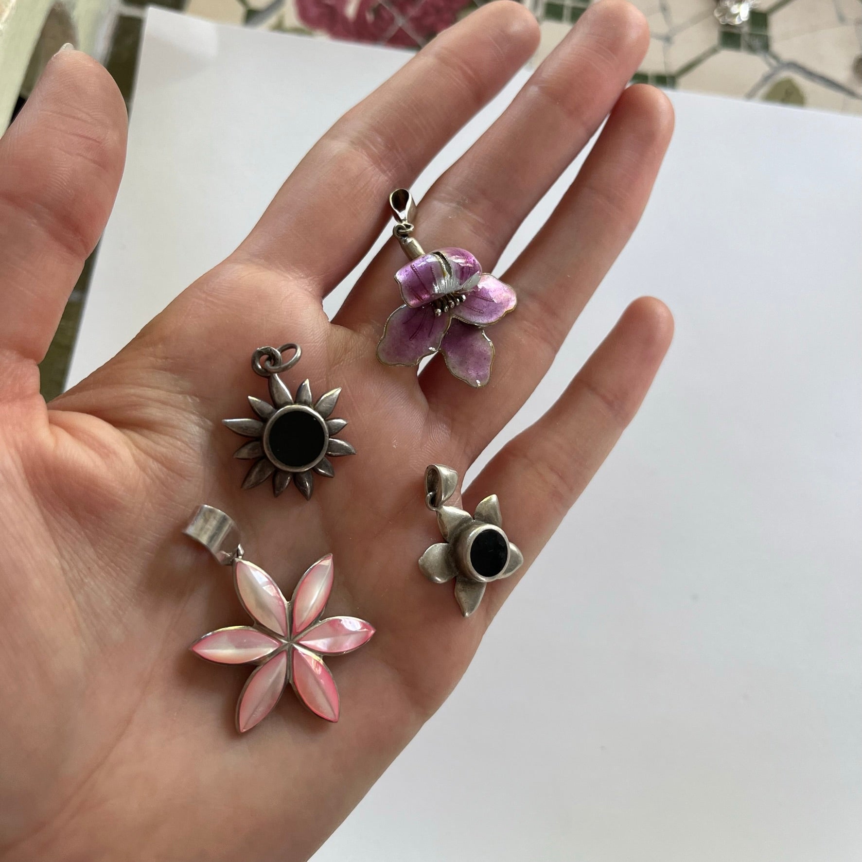 VINTAGE STERLING SILVER FLOWER PENDANTS