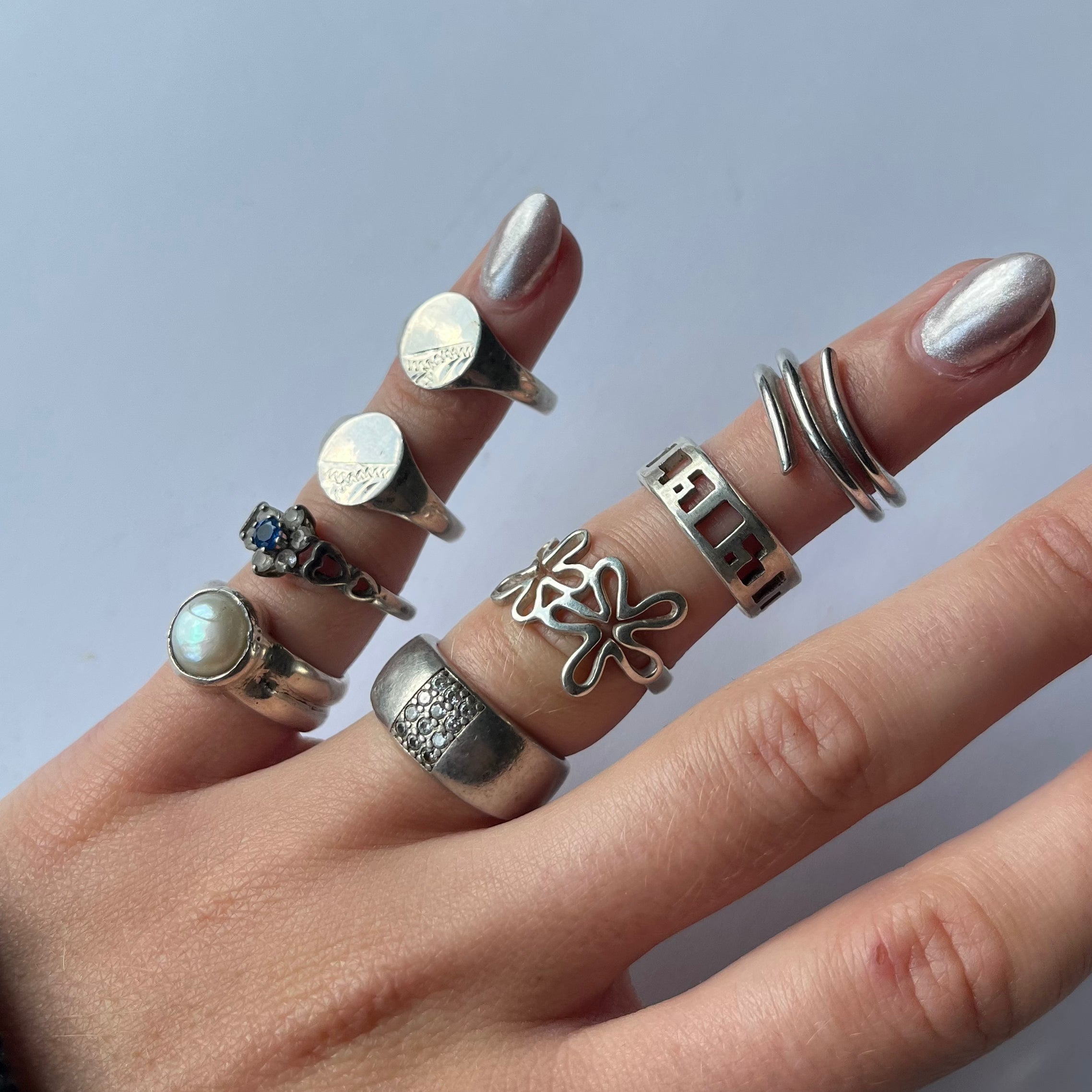 US 5 vintage 925 silver and semi precious rings