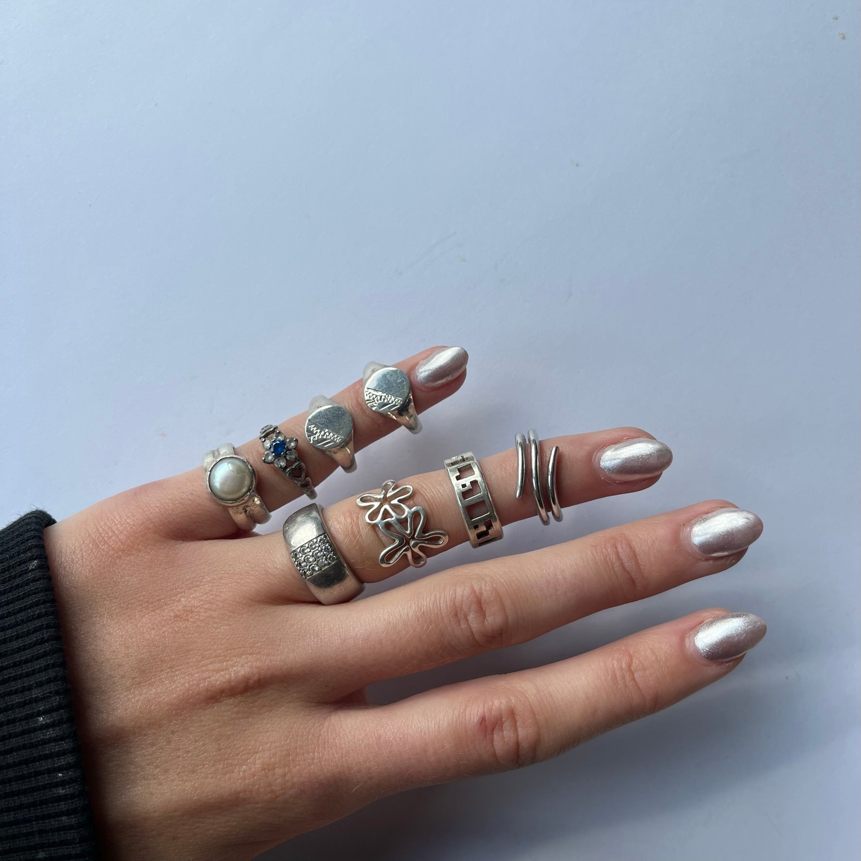 US 5 vintage 925 silver and semi precious rings