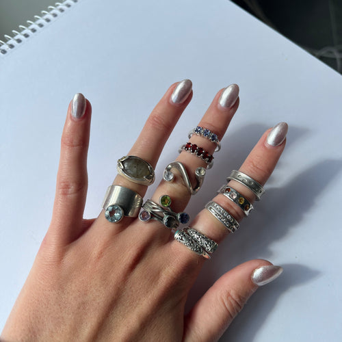 US 6 vintage 925 silver and semi precious rings #4