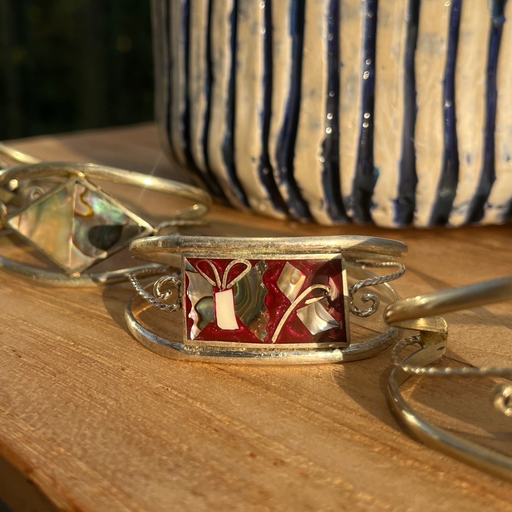 Vintage mother of pearl cuff bracelets