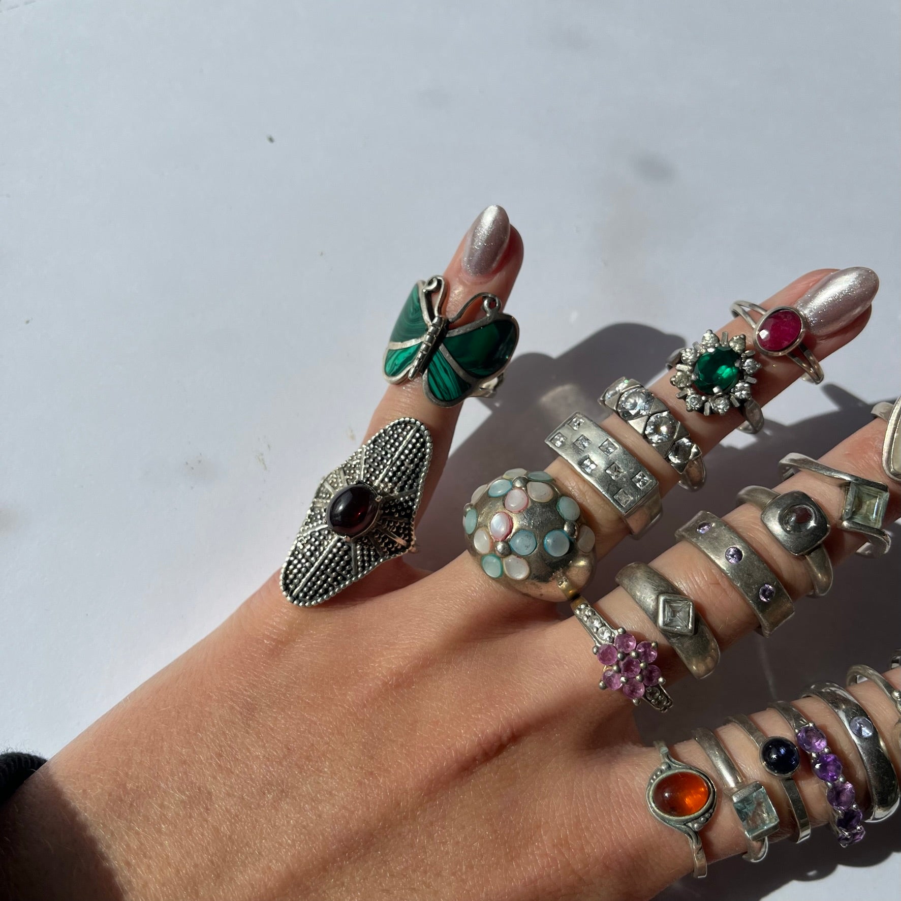 US 7  vintage 925 silver and semi precious rings  #2