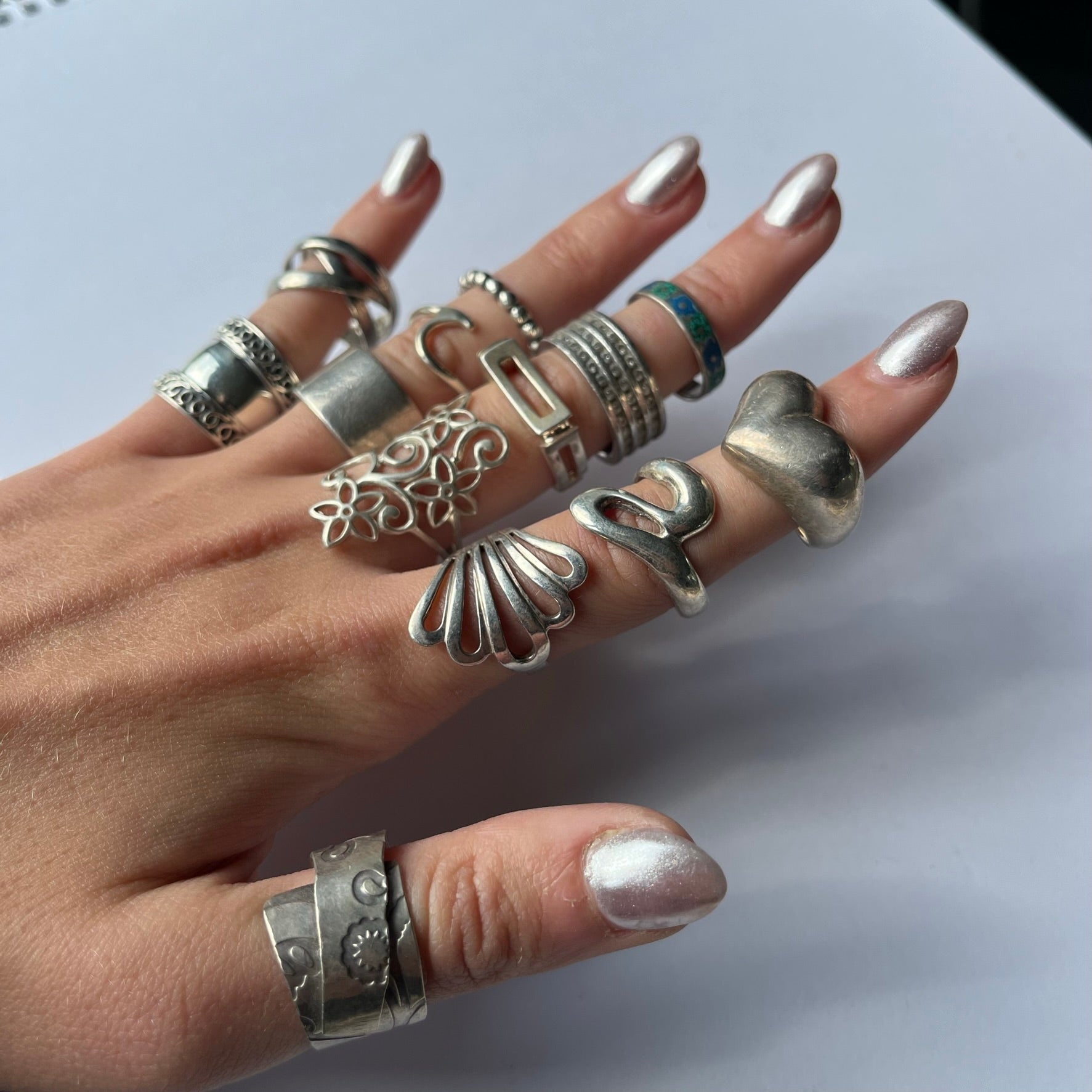 US 7  vintage 925 silver and semi precious rings
