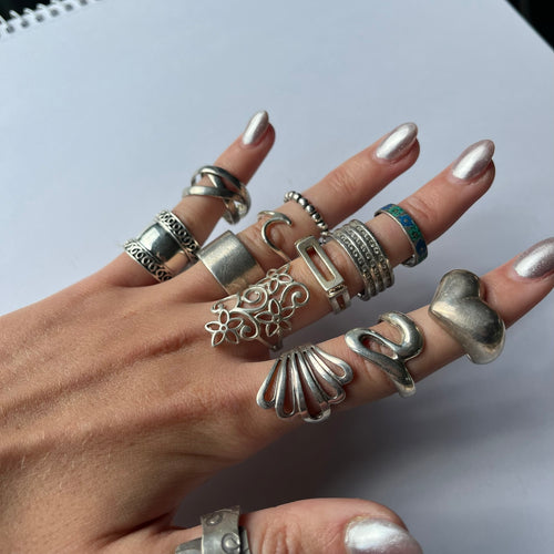 US 7  vintage 925 silver and semi precious rings