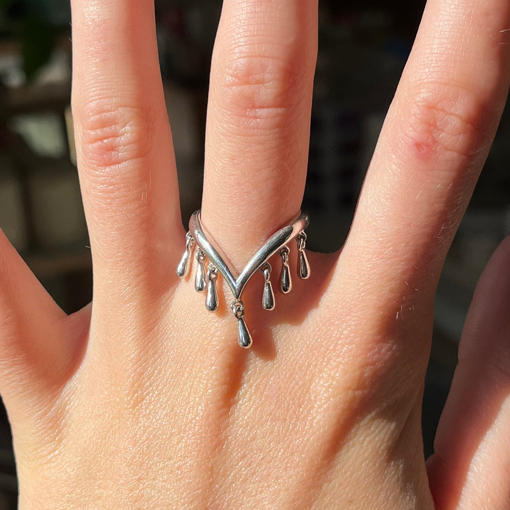 vintage US 6 droplet 925 silver ring