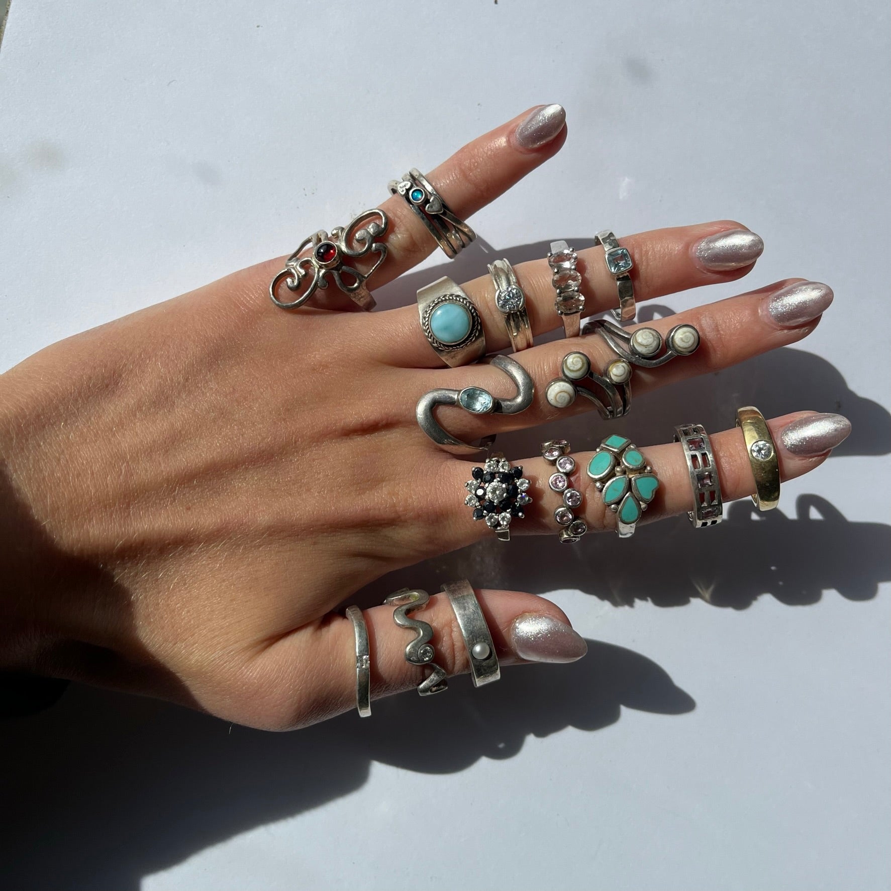 US 8 vintage 925 silver semi precious rings