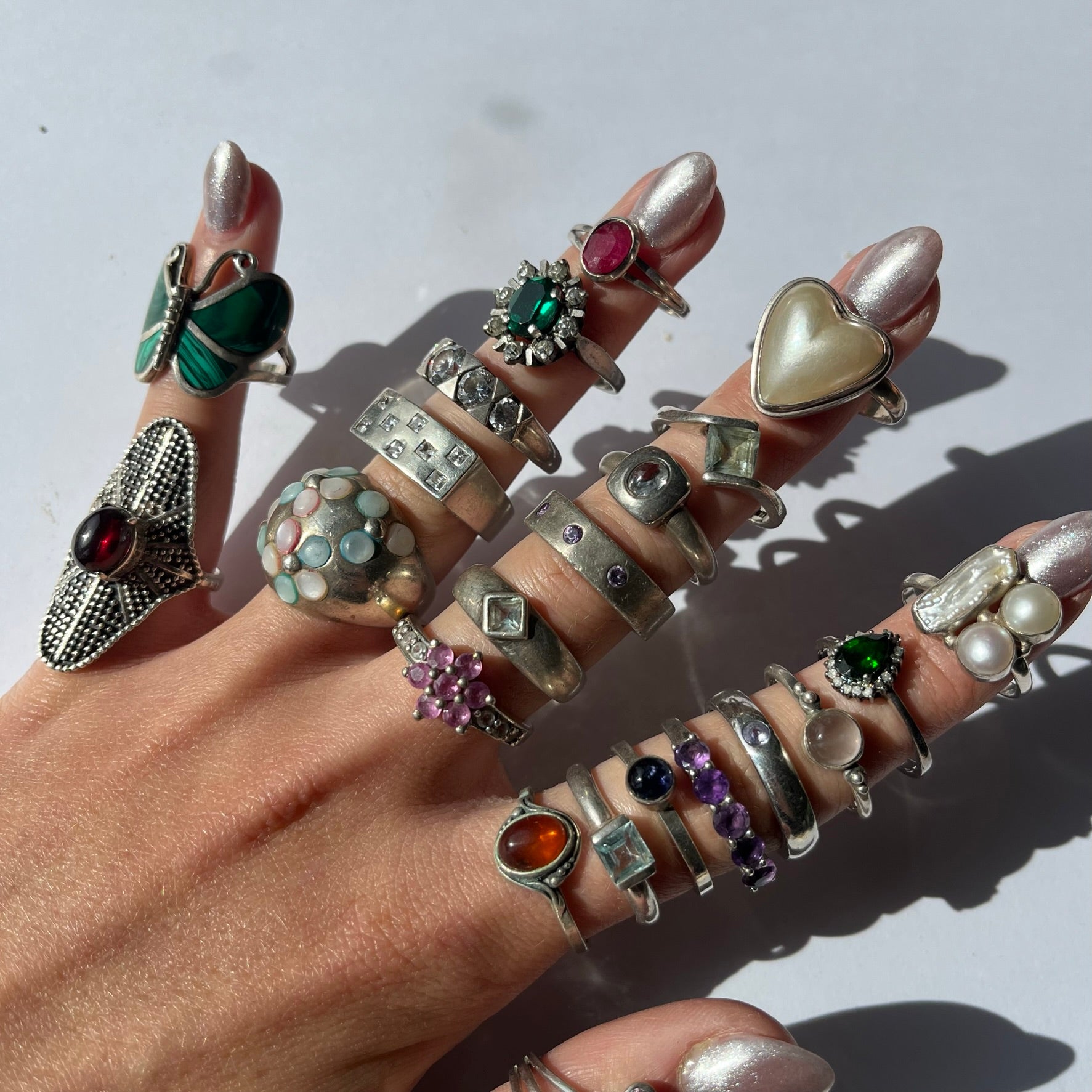 US 7  vintage 925 silver and semi precious rings  #2