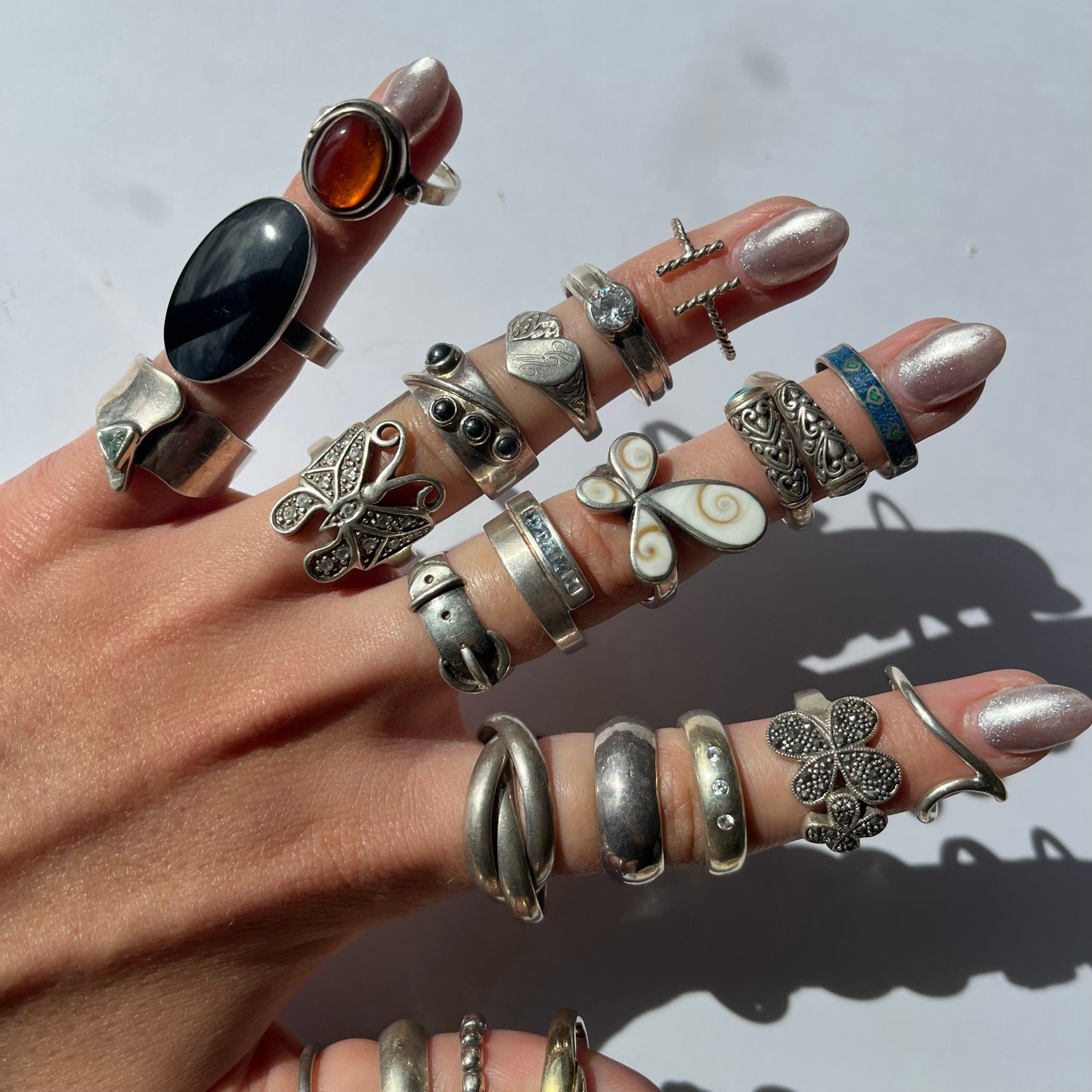 US 6.5 vintage 925 silver and semi precious rings #1