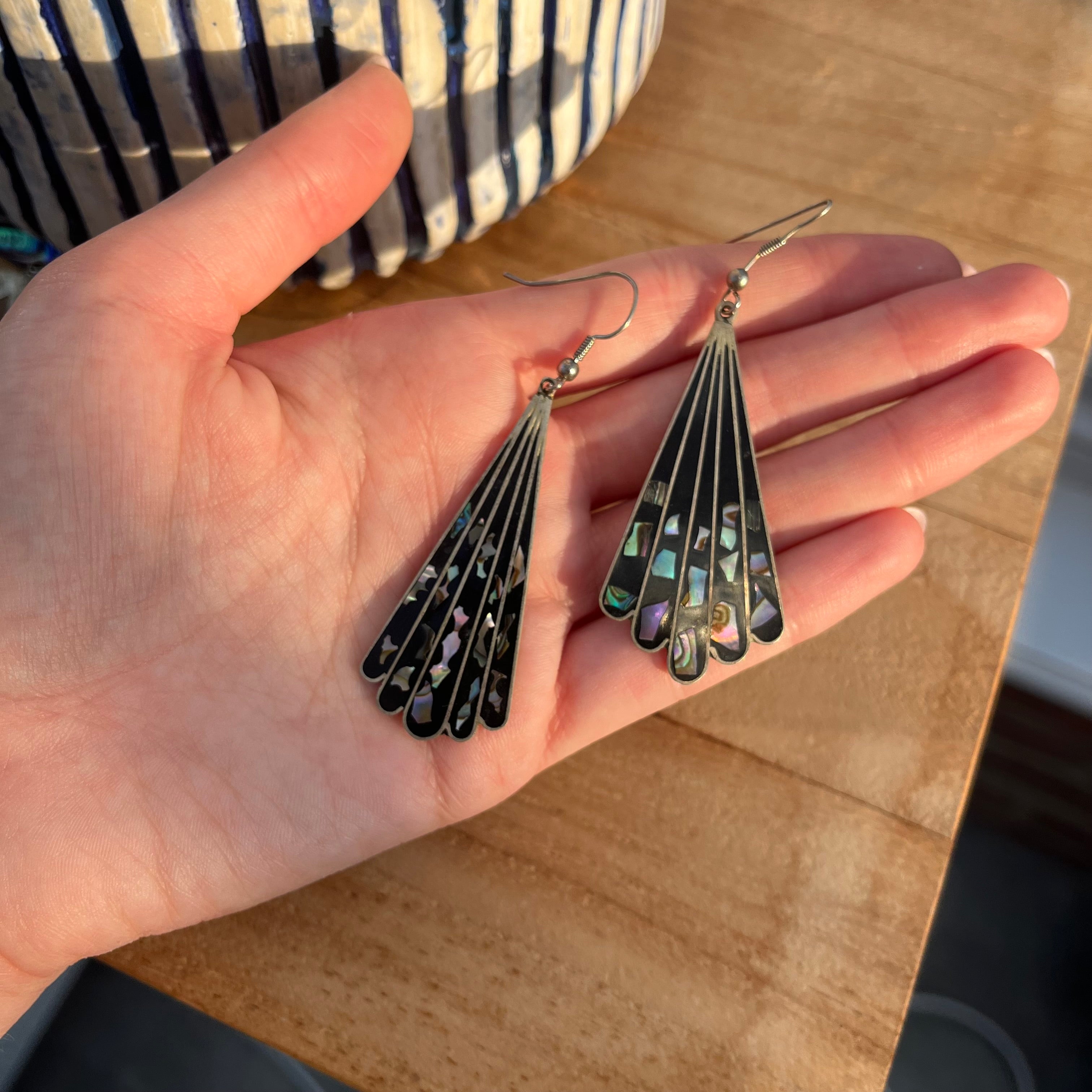Vintage Mexican silver abalone earrings #2