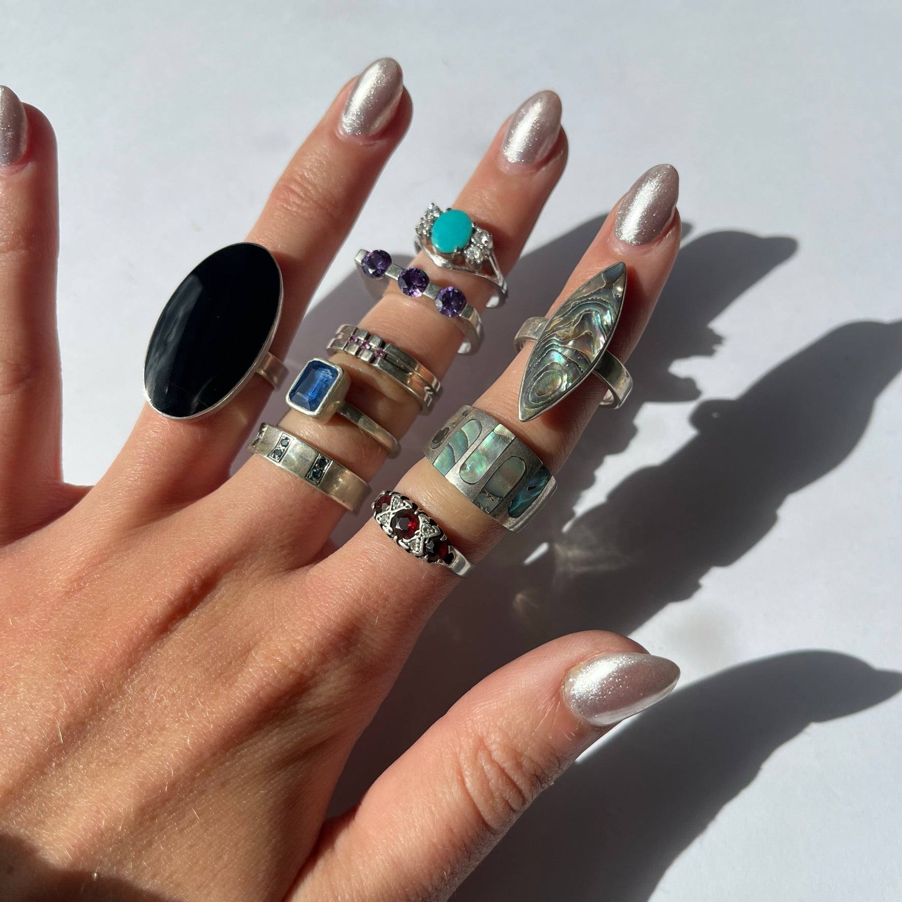 US 6 vintage 925 silver and semi precious rings #3