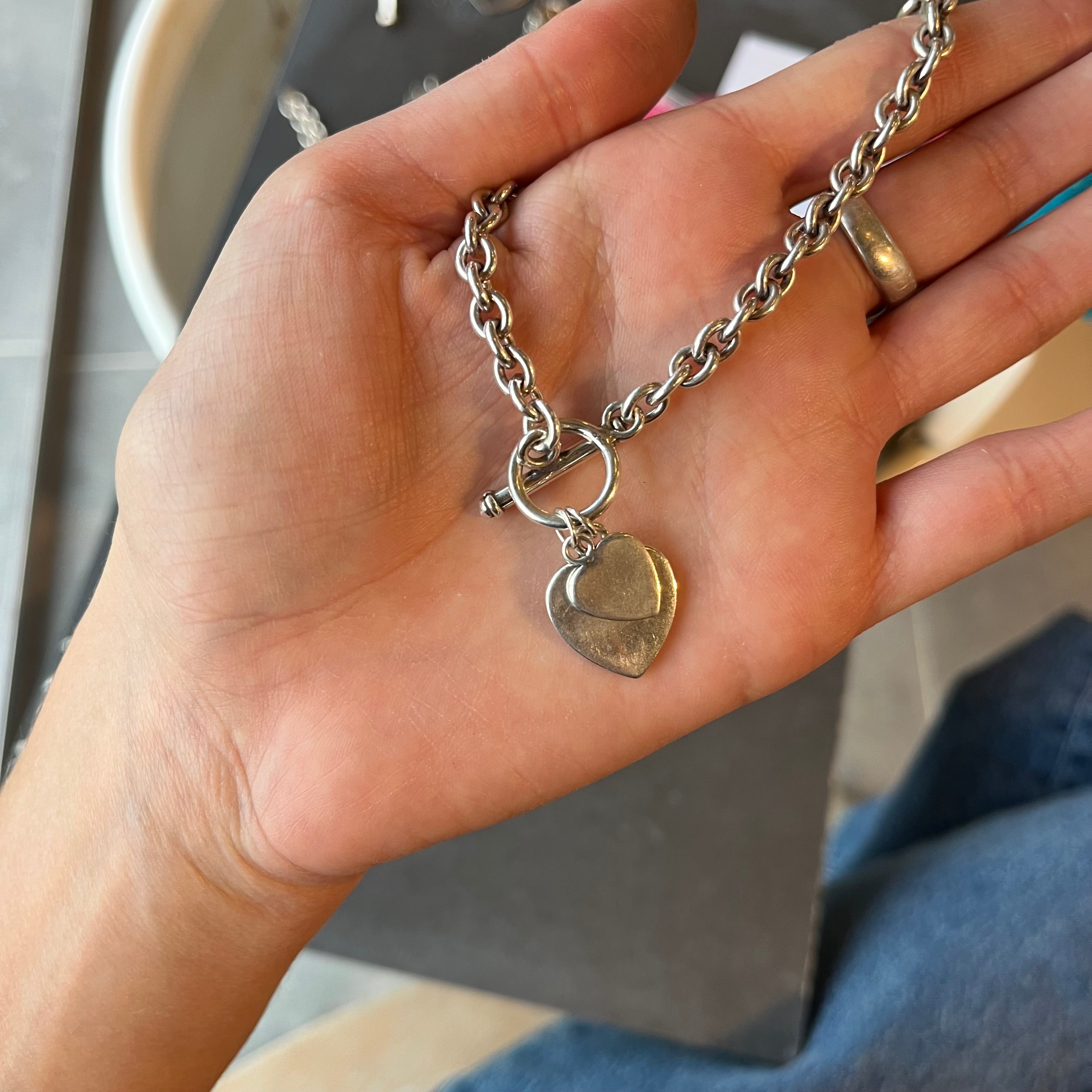Vintage T bar heart charm necklace