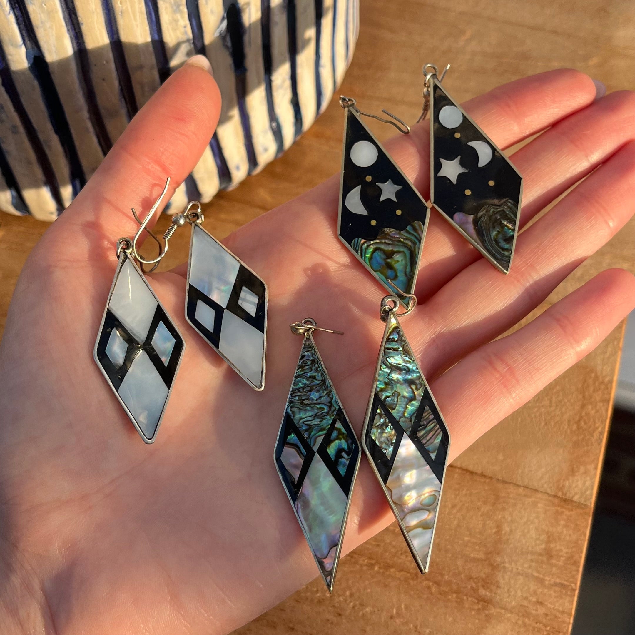Vintage Mexican silver abalone earrings