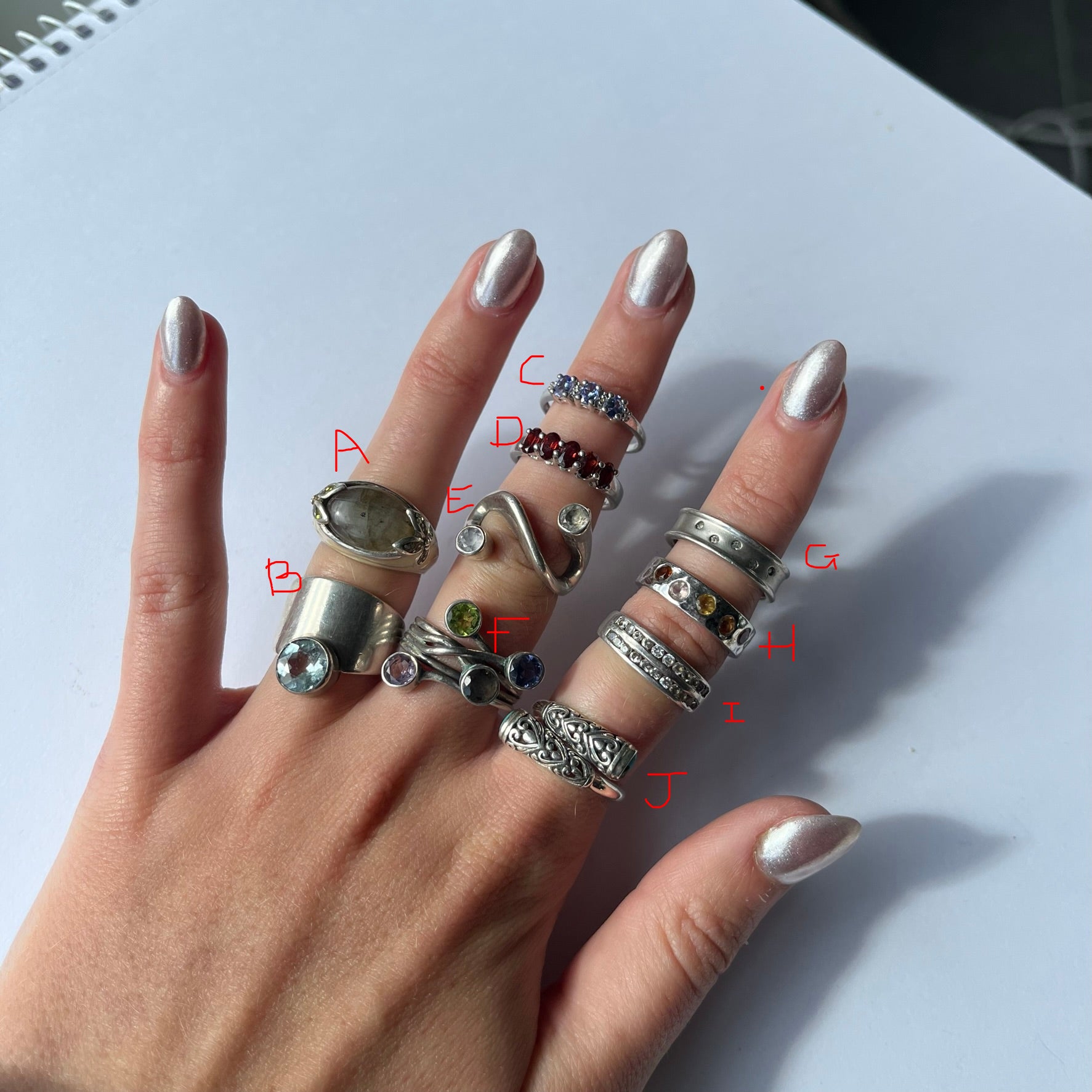 US 6 vintage 925 silver and semi precious rings #4