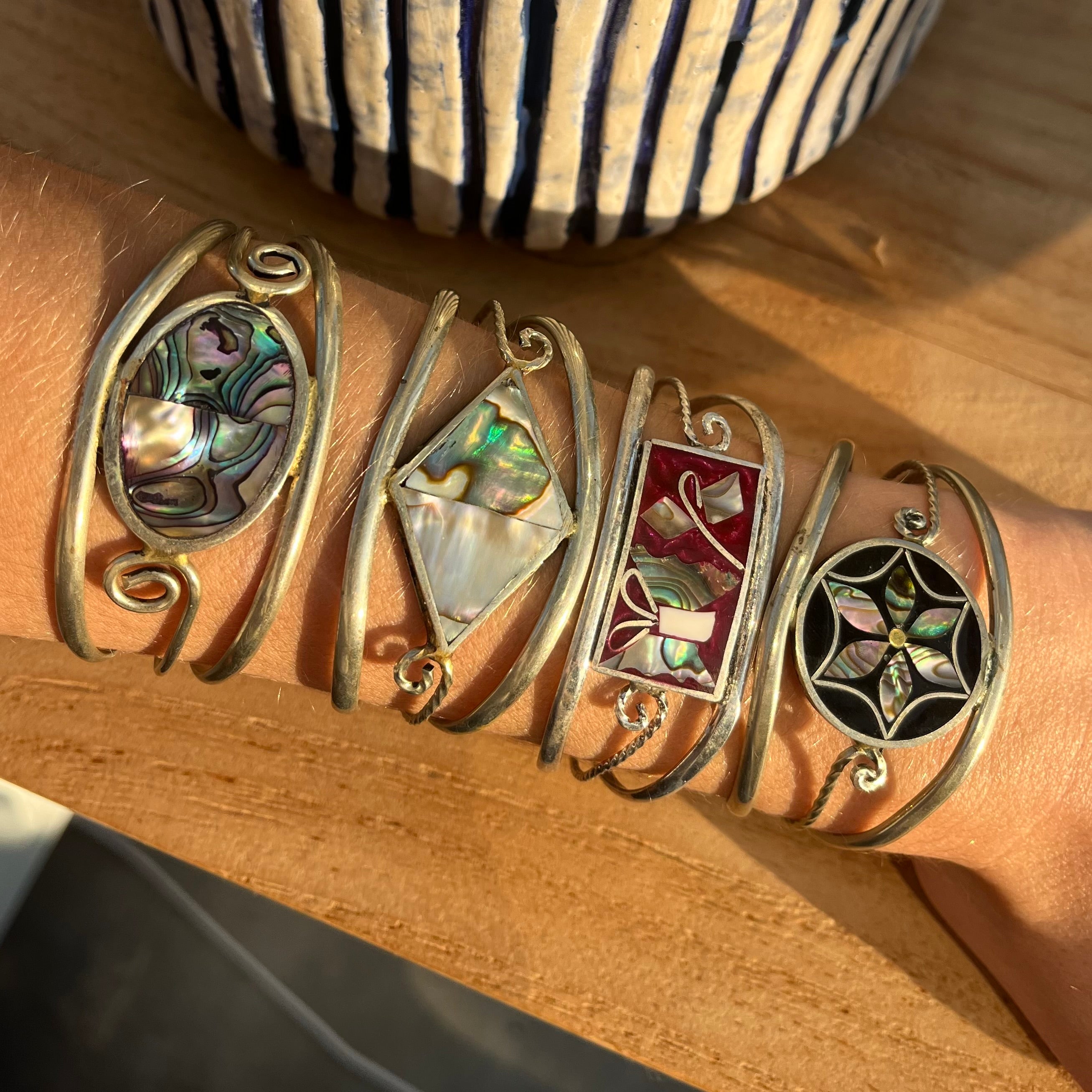 Vintage mother of pearl cuff bracelets