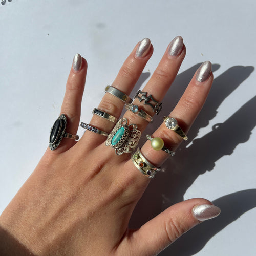 US 7.5  vintage 925 silver and semi precious rings