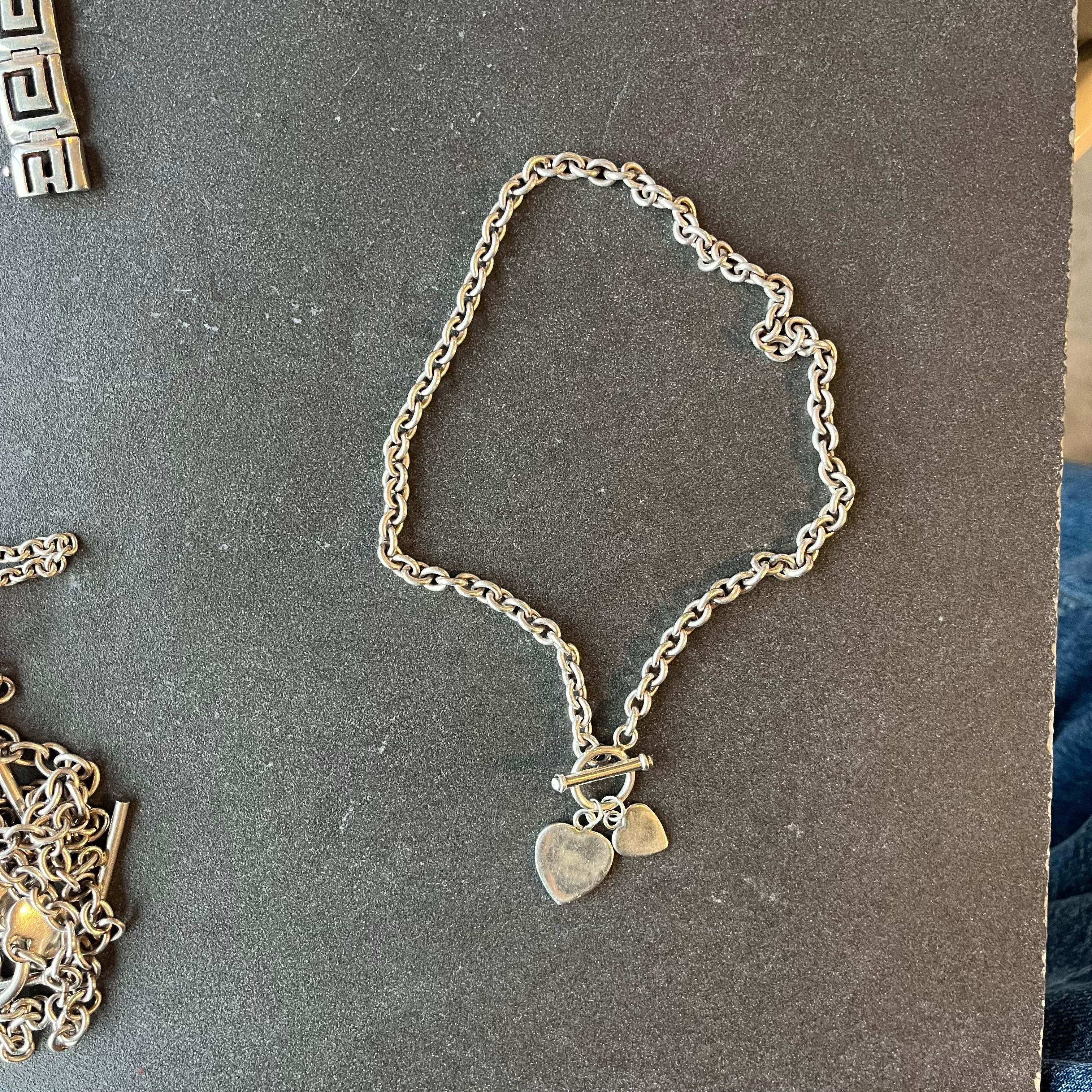 Vintage T bar heart charm necklace