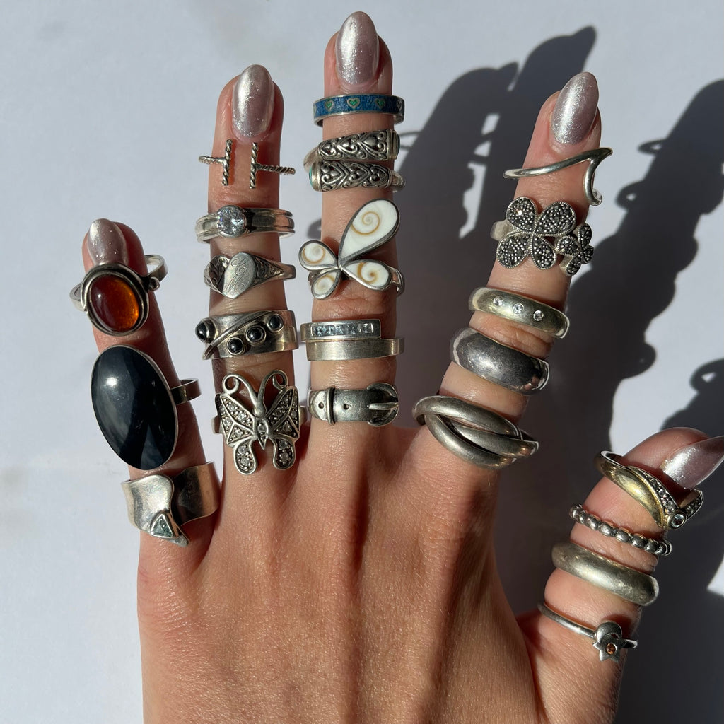 US 6.5 vintage 925 silver and semi precious rings #1