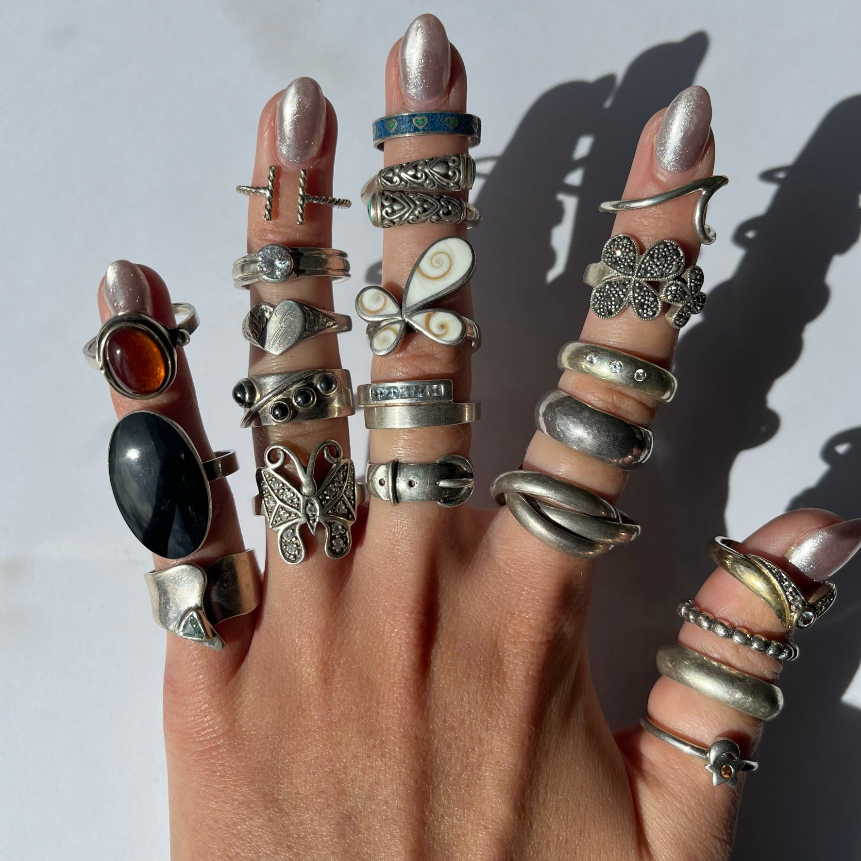 US 6.5 vintage 925 silver and semi precious rings #1
