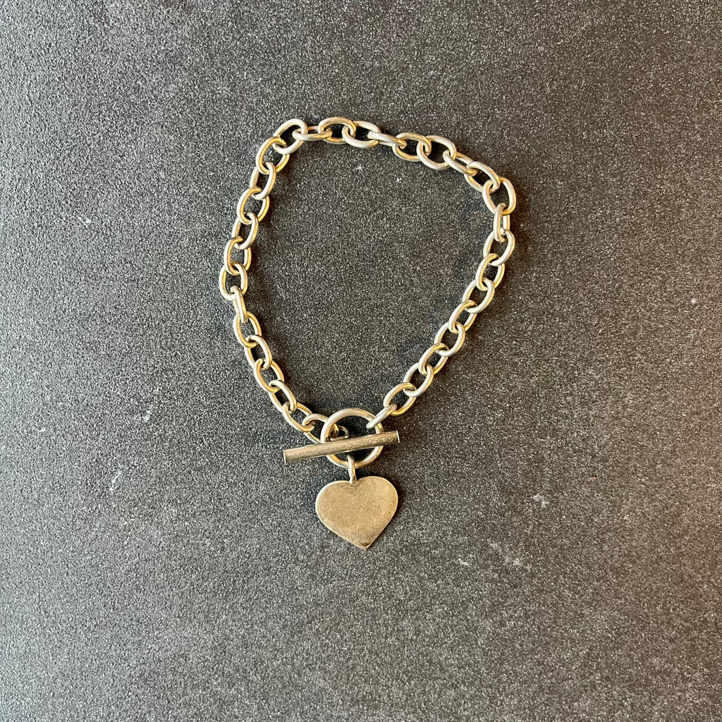 Vintage T bar heart charm bracelet