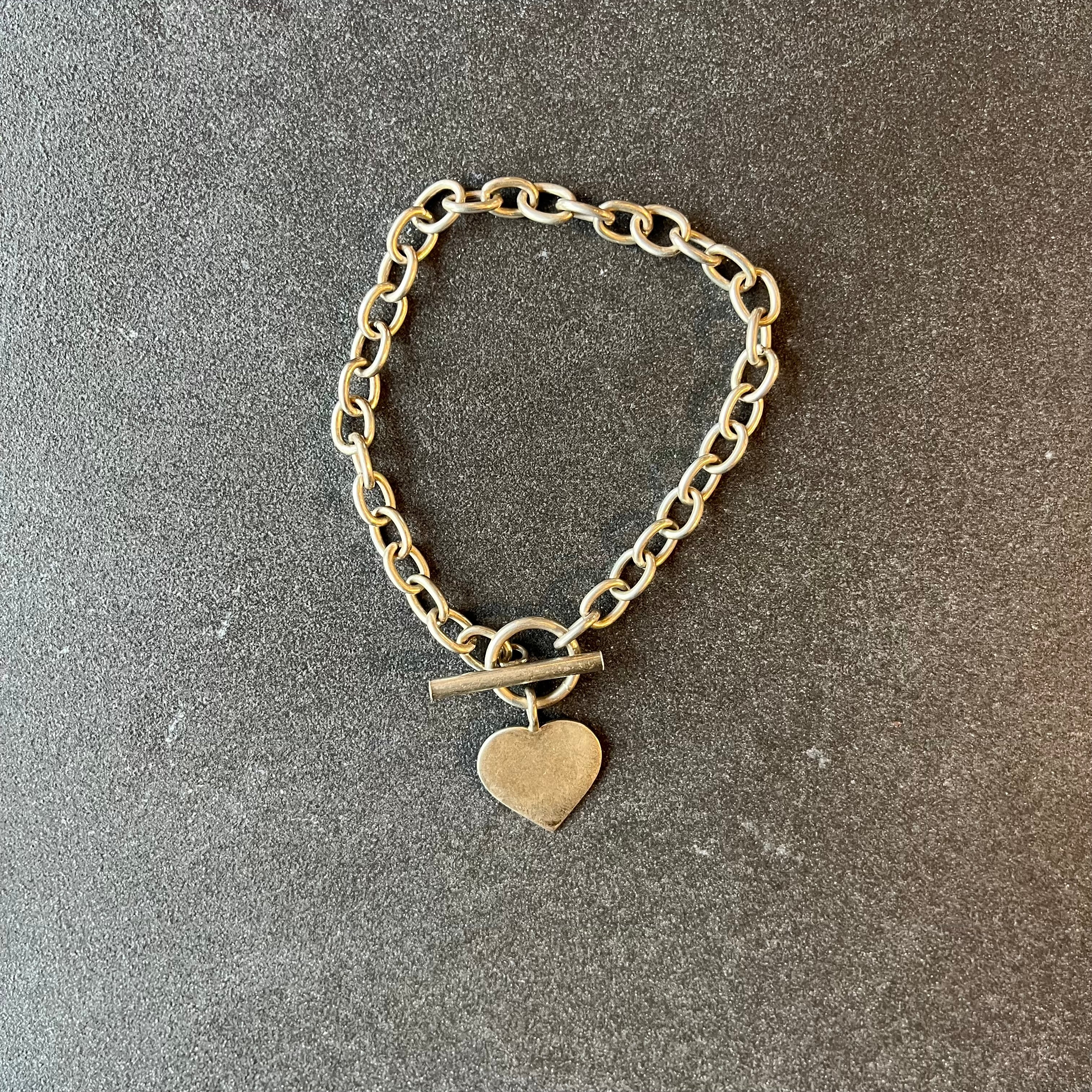 Vintage T bar heart charm bracelet